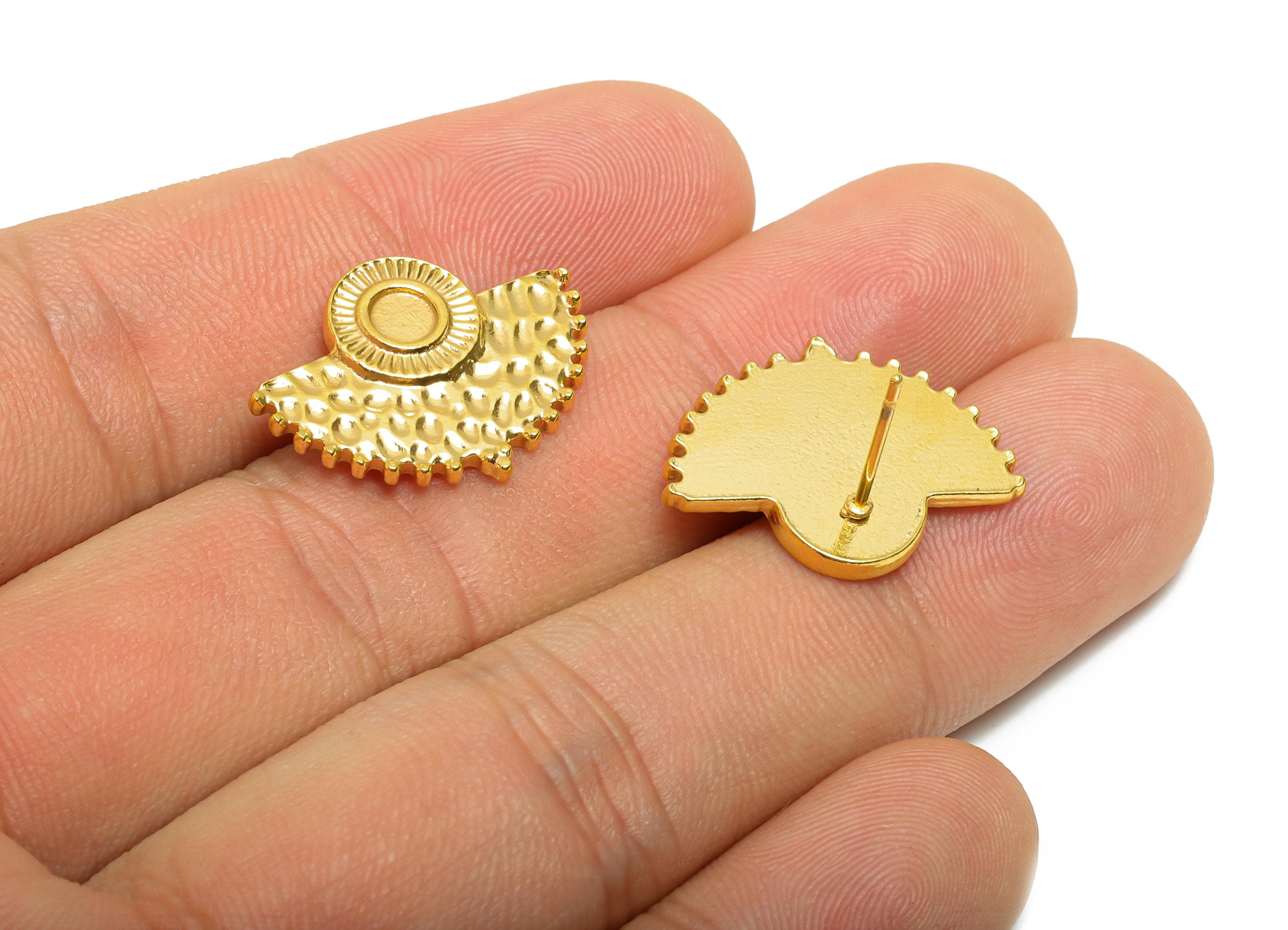 Steel Fan Stud Earring - Steel Hammered Fan Earring For DIY Bead - Geometric Stud Earring - 24K Real Vacuum Plating - 22x16x2mm - SS2731G - DOMEDBAZAAR