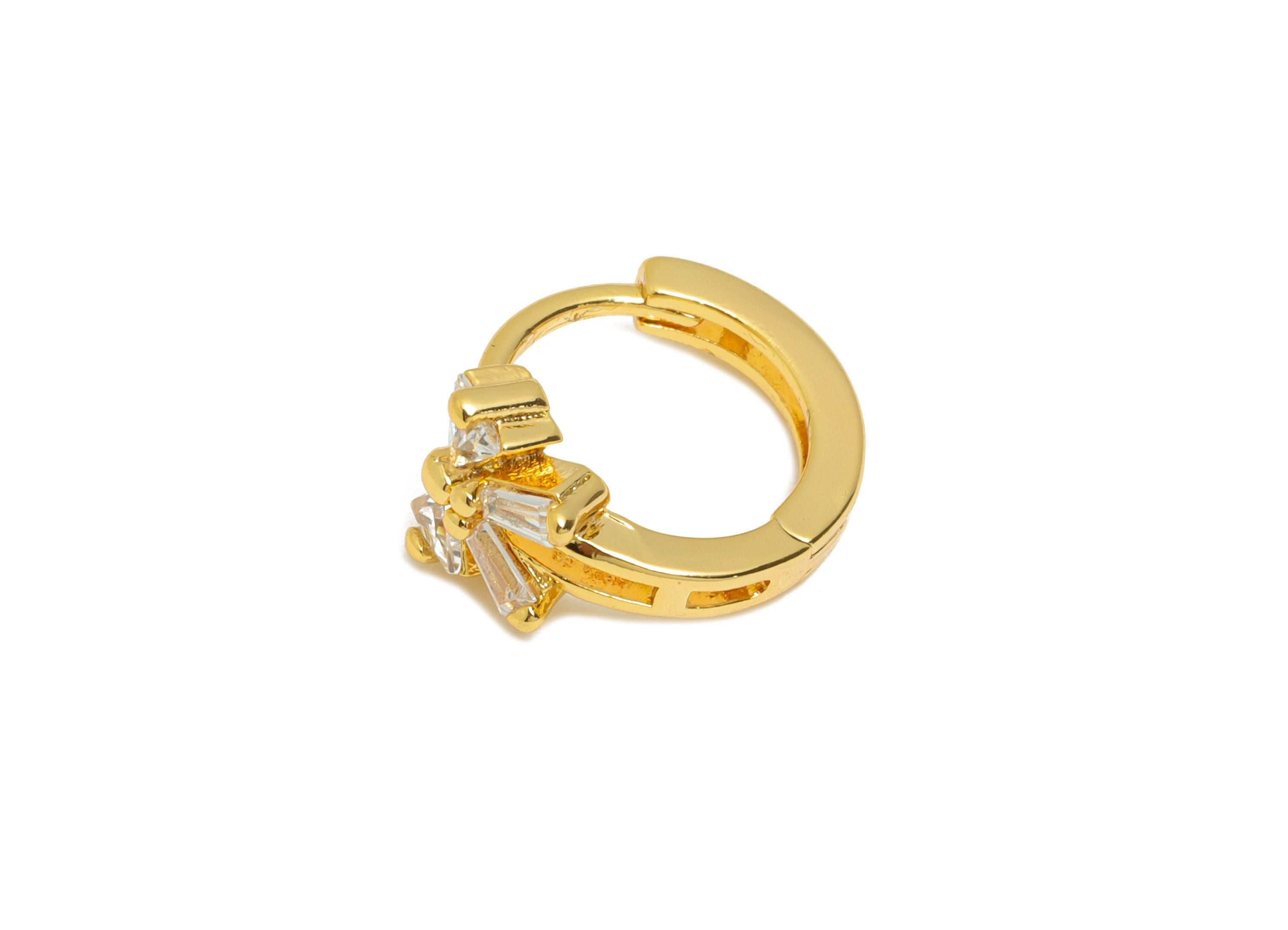 Brass CZ Bow Huggie Hoop Earring - Brass Butterfly Bow Earring - Sparkling Zircon Hoop Clasp - 18K Real Gold Plated - 8x6x1.68mm - RGP10877 - DOMEDBAZAAR