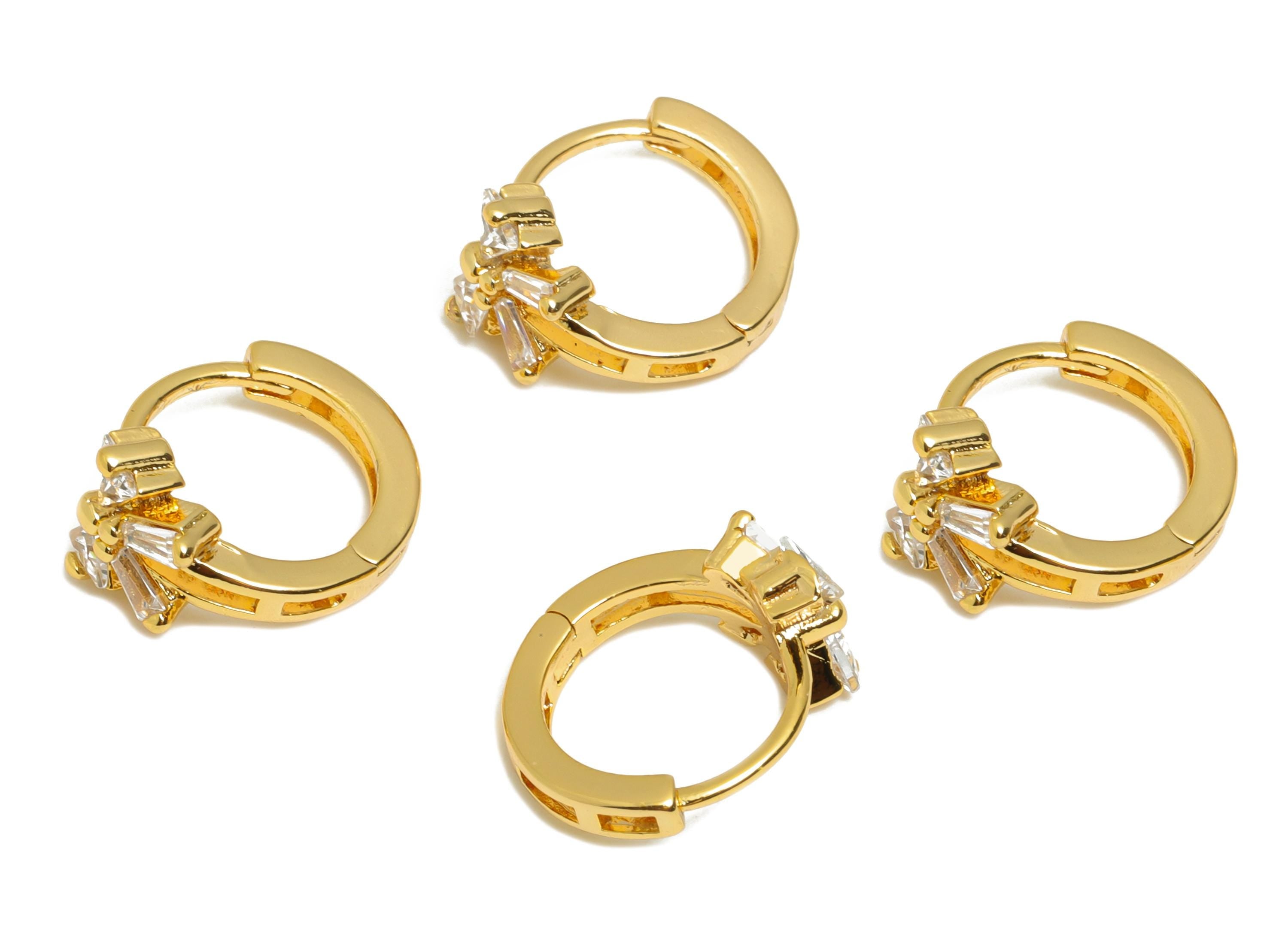 Brass CZ Bow Huggie Hoop Earring - Brass Butterfly Bow Earring - Sparkling Zircon Hoop Clasp - 18K Real Gold Plated - 8x6x1.68mm - RGP10877 - DOMEDBAZAAR