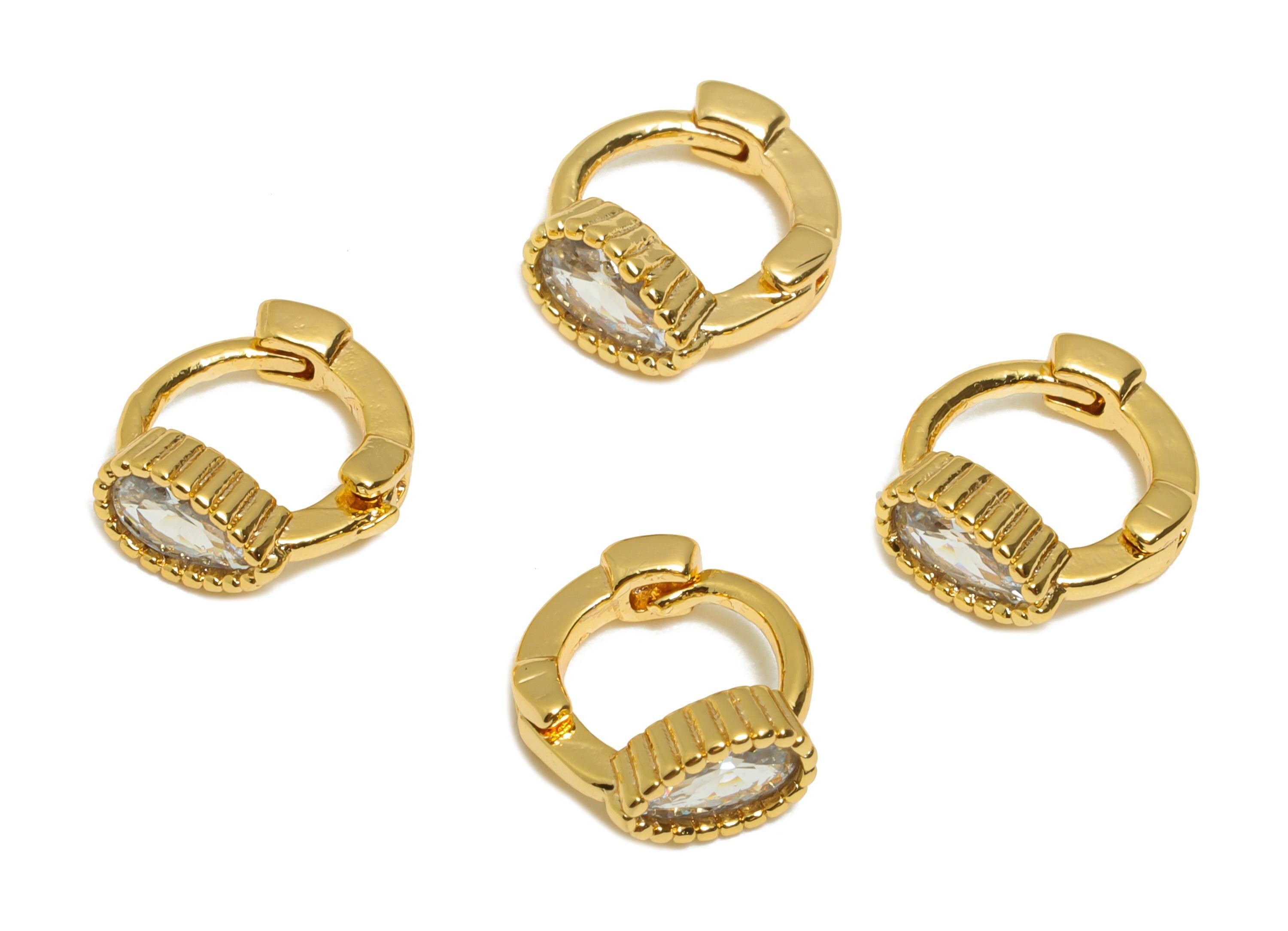 Brass CZ Teardrop Huggie Hoop Earring - Brass Zircon Hoop Earring - Drop Huggie Hoop - 18K Real Gold Plated - 9x8x4mm - RGP10862 - DOMEDBAZAAR
