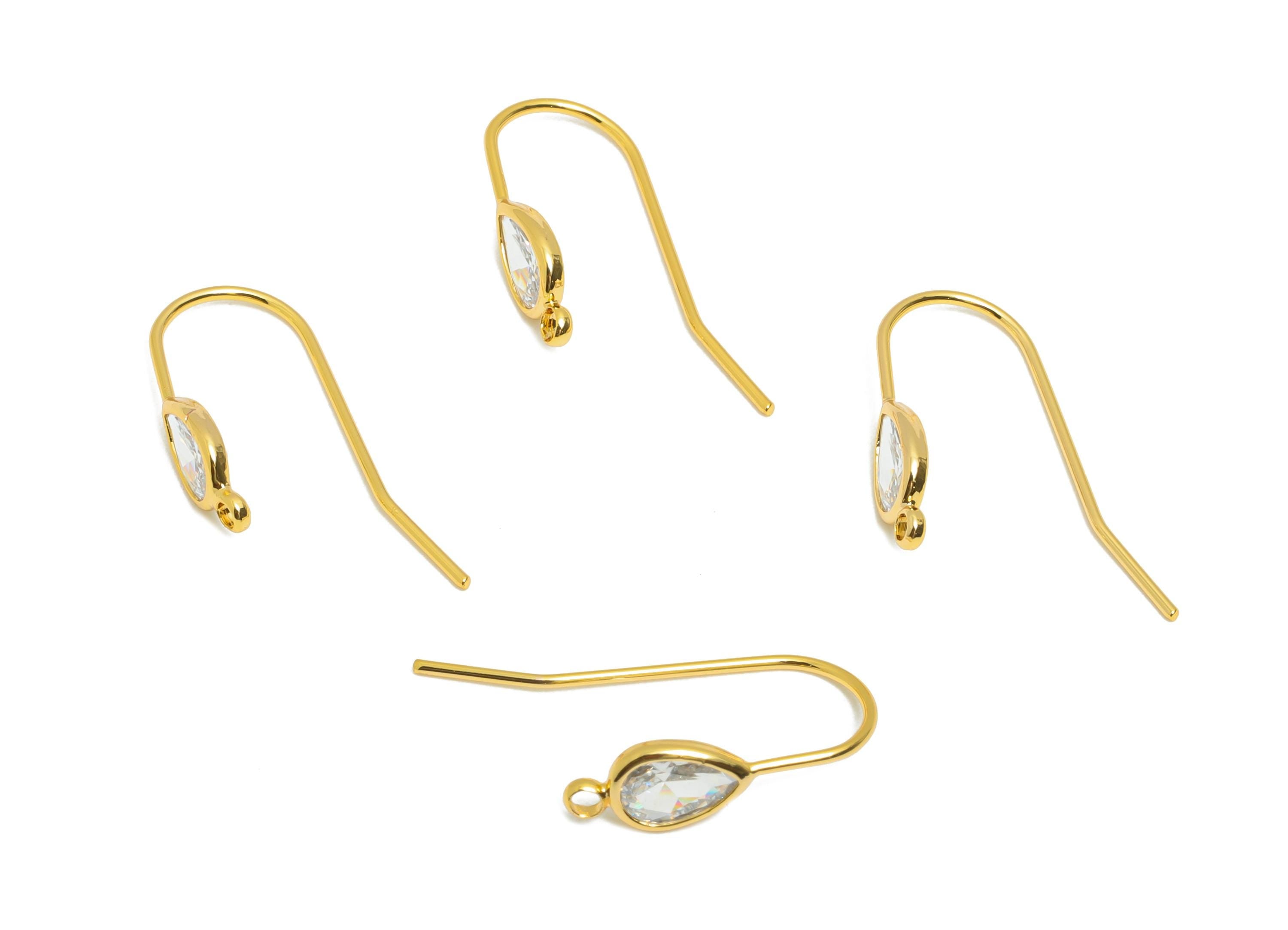 Brass Teardrop Wire Hook - Drop Ear Wire Hook for Jewelry Making - Zircon Hook with Loop - 18k Real Gold Plated - 21x4x1mm - RGP10788