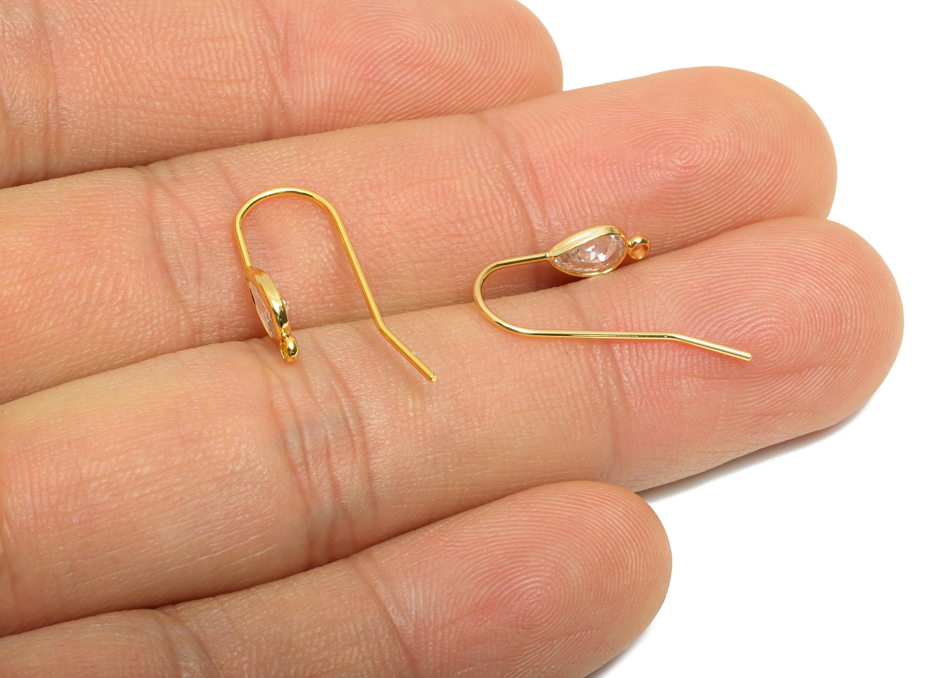 Brass Teardrop Wire Hook - Drop Ear Wire Hook for Jewelry Making - Zircon Hook with Loop - 18k Real Gold Plated - 21x4x1mm - RGP10788