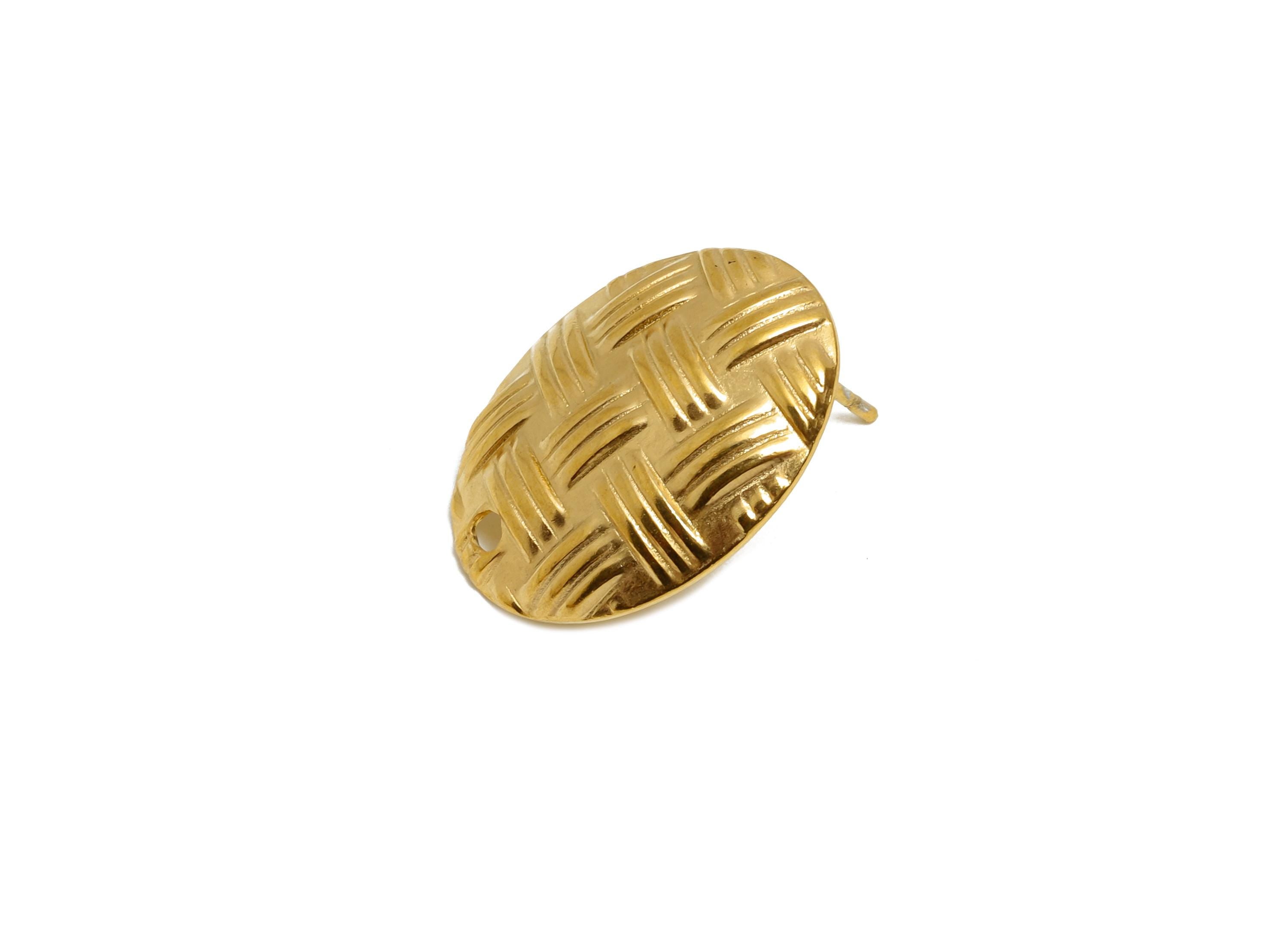 Steel Textured Oval Earring Base - Basket Weave Earring Blank - Oval Geometric Earring Base - Real Vacuum Plating - 20x15x3.2mm - SS2774 - DOMEDBAZAAR