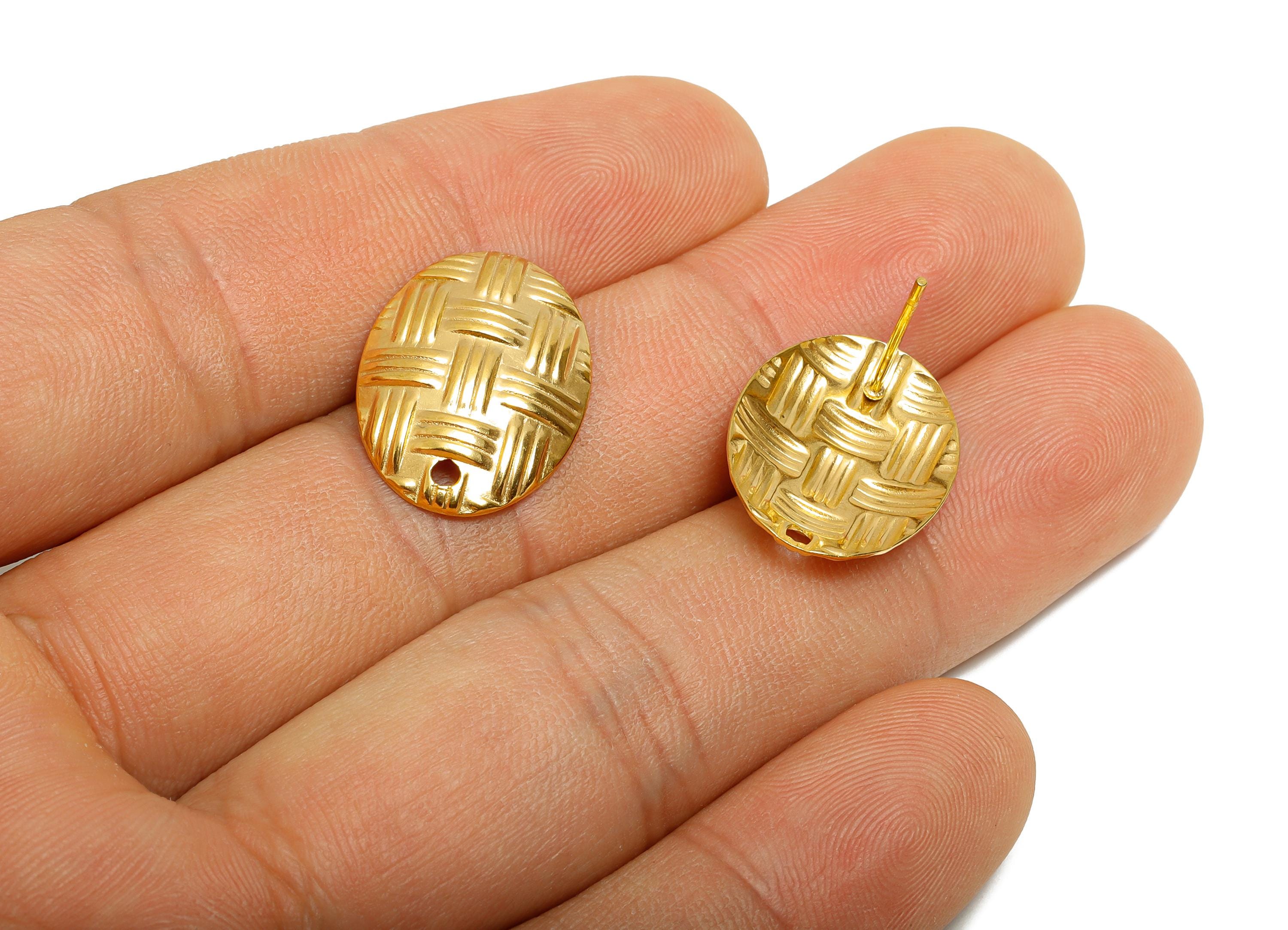Steel Textured Oval Earring Base - Basket Weave Earring Blank - Oval Geometric Earring Base - Real Vacuum Plating - 20x15x3.2mm - SS2774 - DOMEDBAZAAR