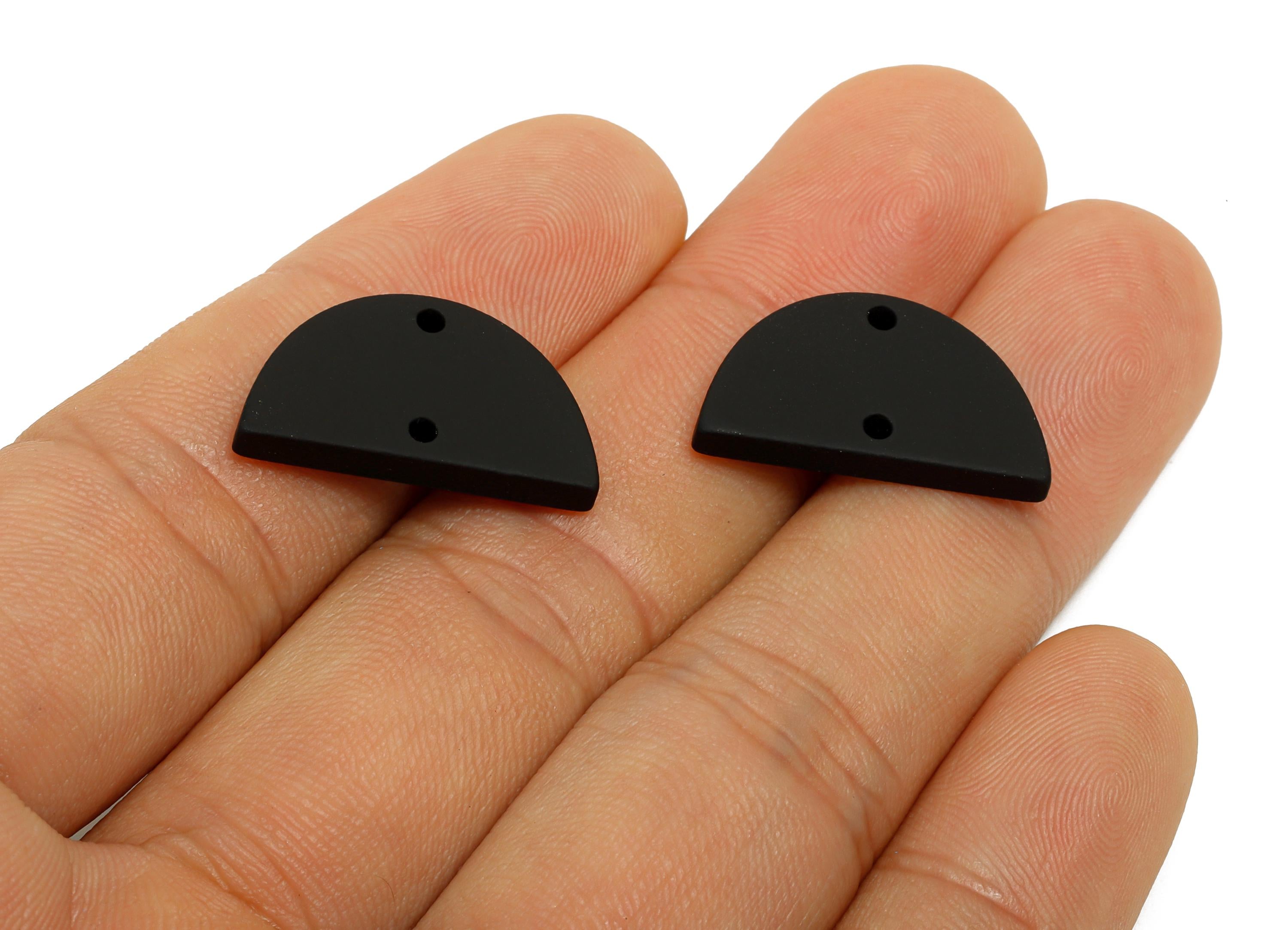 Acrylic Semicircle Earring Connector - Matte Black Half Moon Charm - 2 Holes Geometric Jewelry - Color Code: A1052 - 22x12x2mm- AC3647-A1052 - DOMEDBAZAAR
