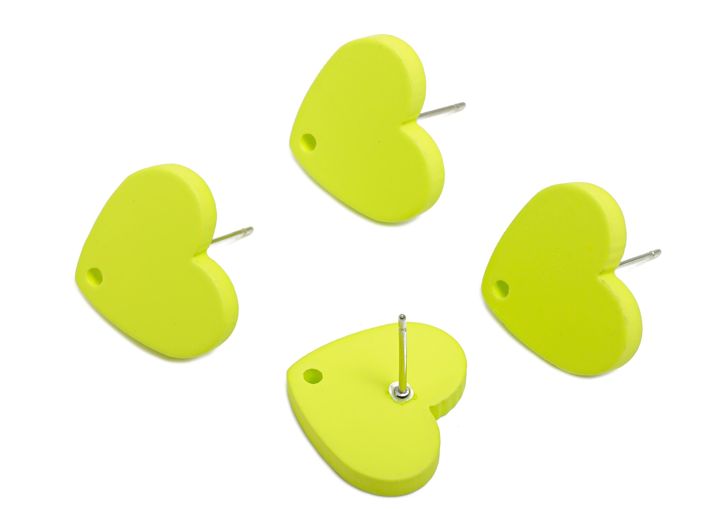 Acrylic Lime Green Heart Stud - Matte Bright Green Earring Post - Bold Color Earring Base - Color Code: A1058 - 14x16x2mm - AC3645-A1058 - DOMEDBAZAAR