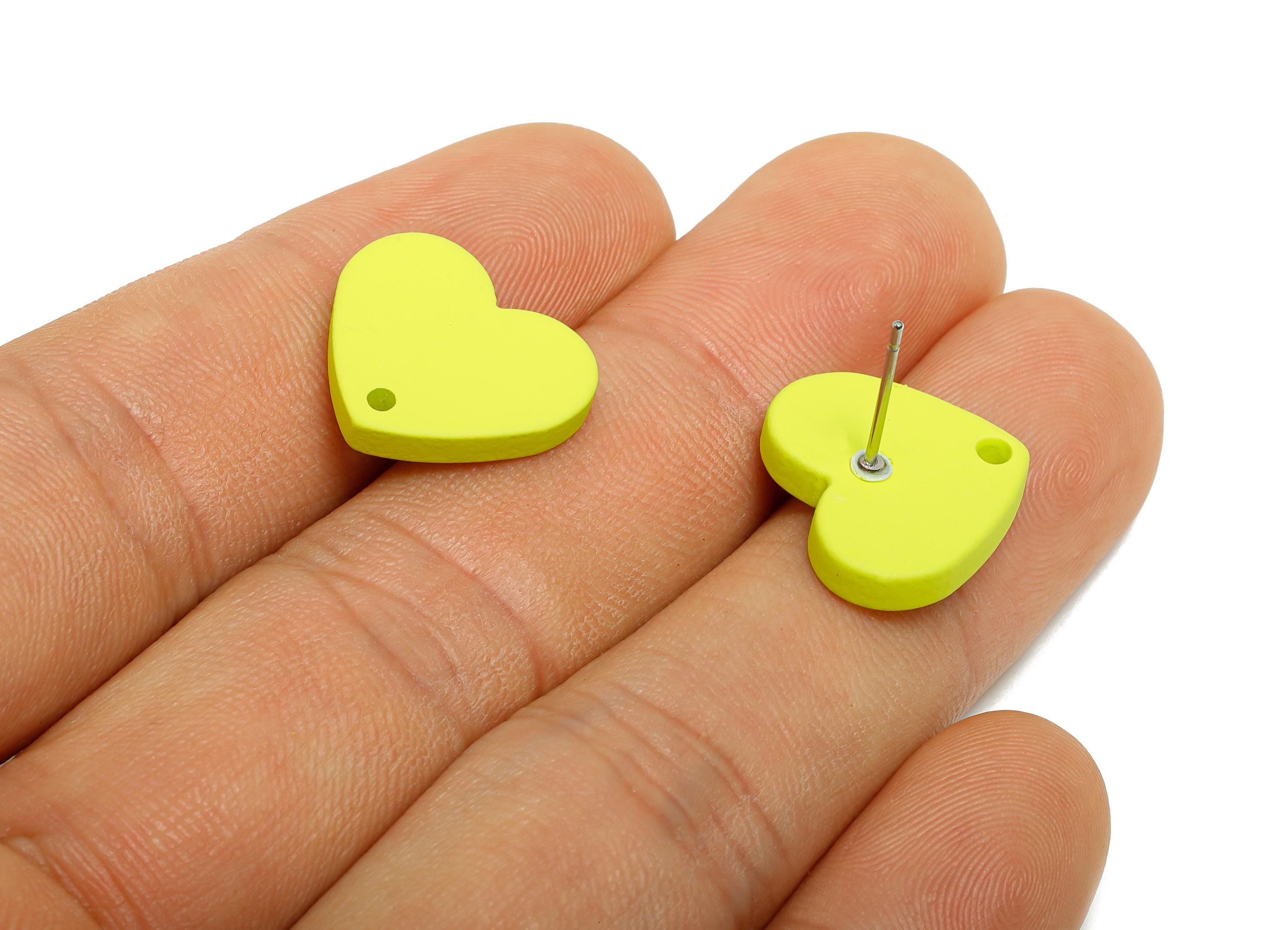 Acrylic Lime Green Heart Stud - Matte Bright Green Earring Post - Bold Color Earring Base - Color Code: A1058 - 14x16x2mm - AC3645-A1058 - DOMEDBAZAAR
