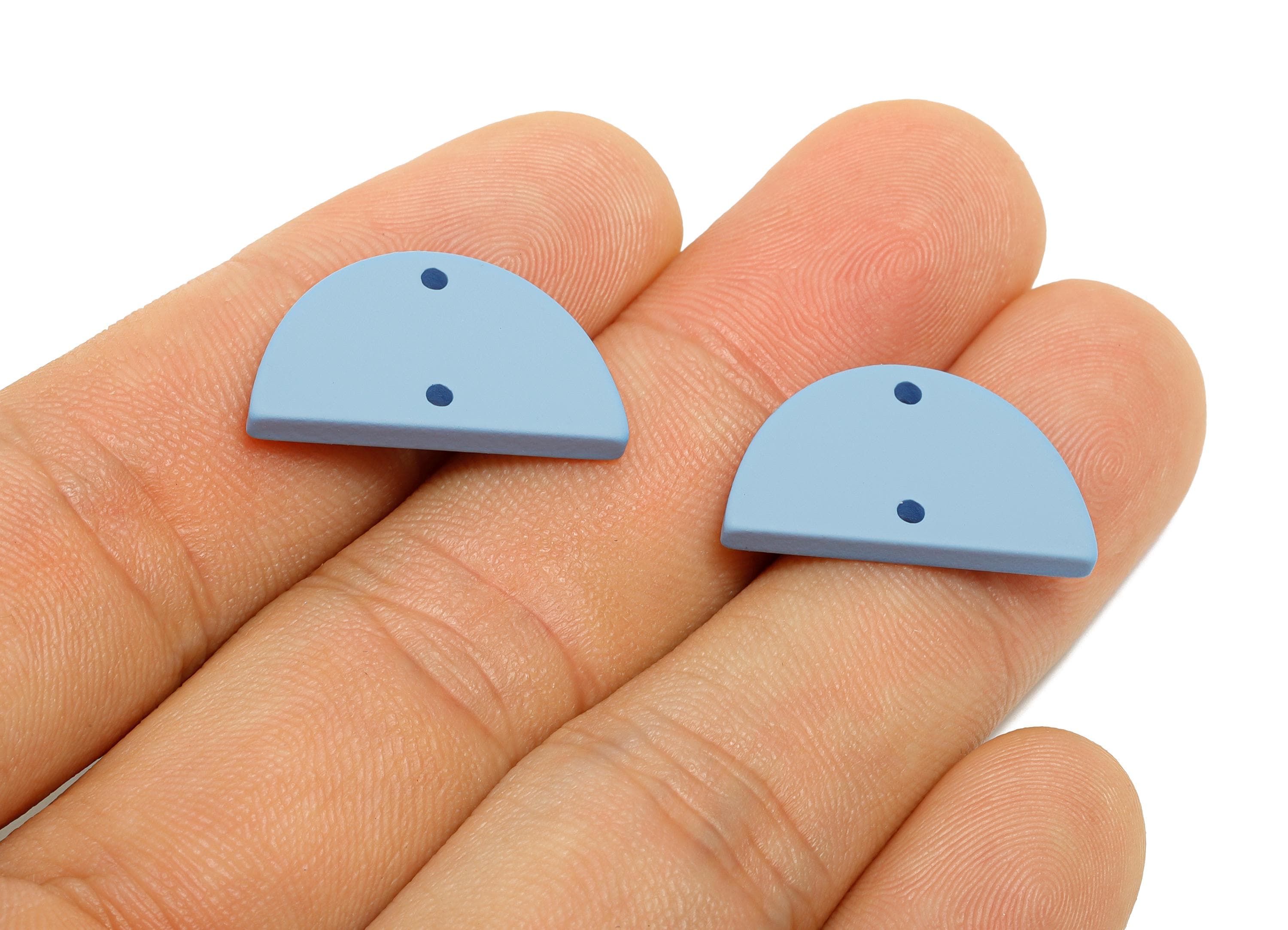 Acrylic Semicircle Earring Connector - Matte Blue Half Moon Charm - Craft Supply for Earring - Color Code: A1059 - 22x12x2mm- AC3647-A1059 - DOMEDBAZAAR