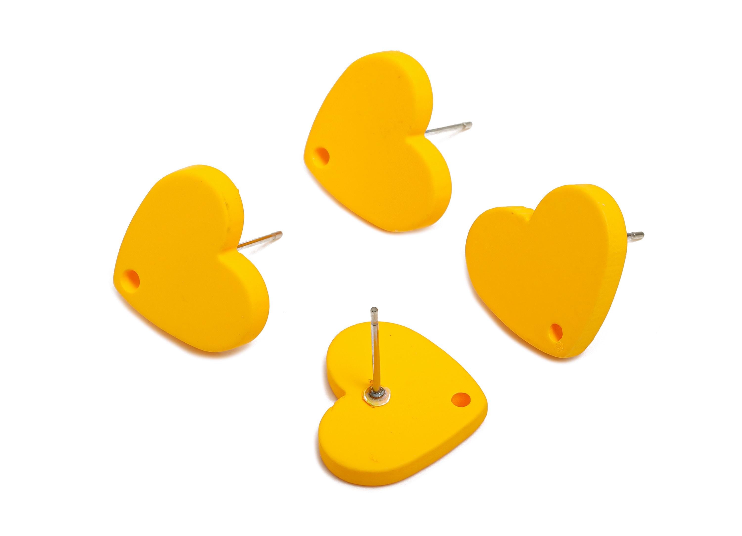 Acrylic Yellow Heart Studs - Matte Bright Yellow Earring Post - Bold Color DIY Earring Base - Color Code: A1057 - 14x16x2mm - AC3645-A1057 - DOMEDBAZAAR