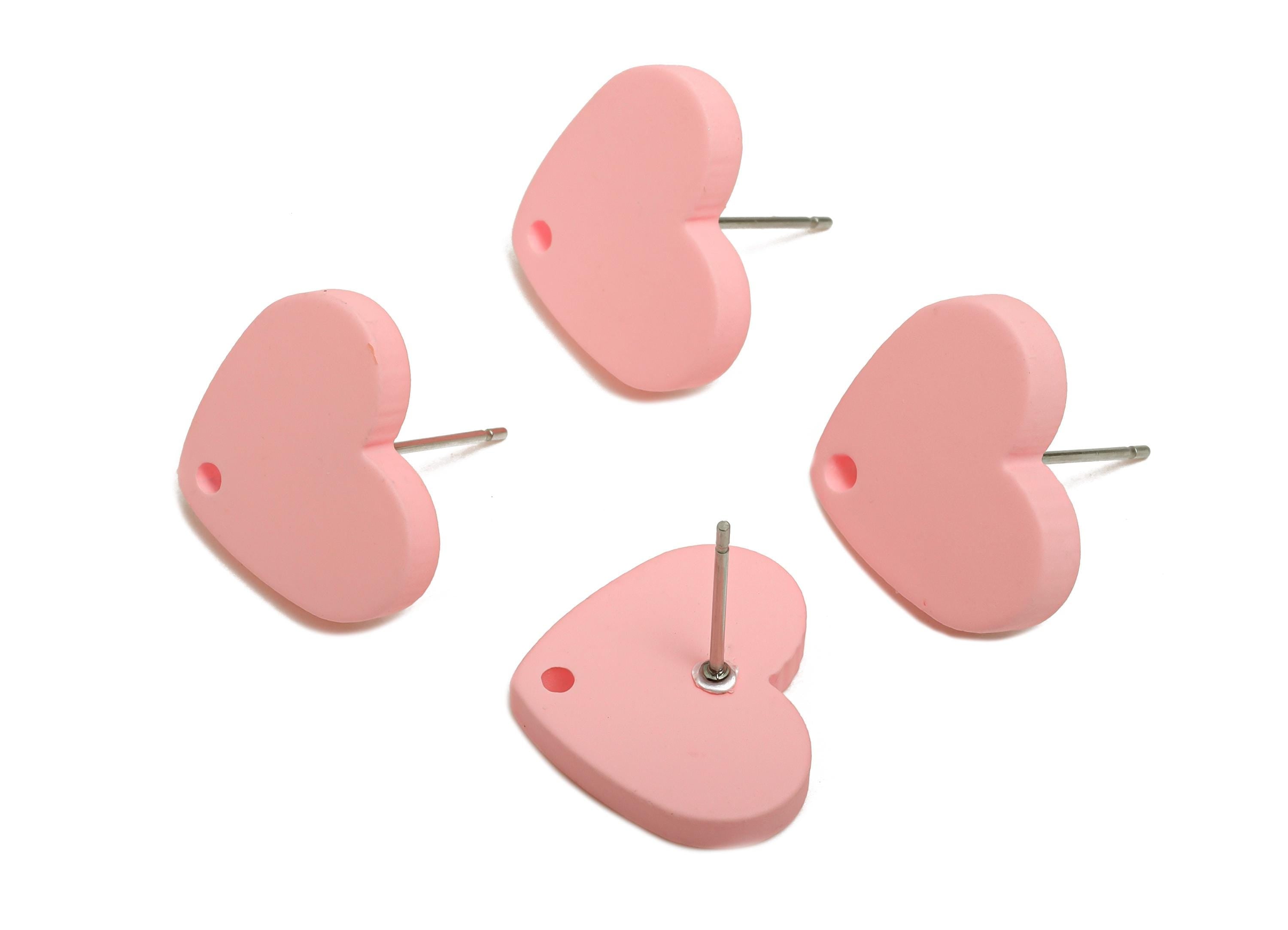 Acrylic Pink Heart Stud - Matte Modern Heart Earring Stud - Handmade Color Earring Base - Color Code: A1061 - 14x16x2mm - AC3645-A1061 - DOMEDBAZAAR