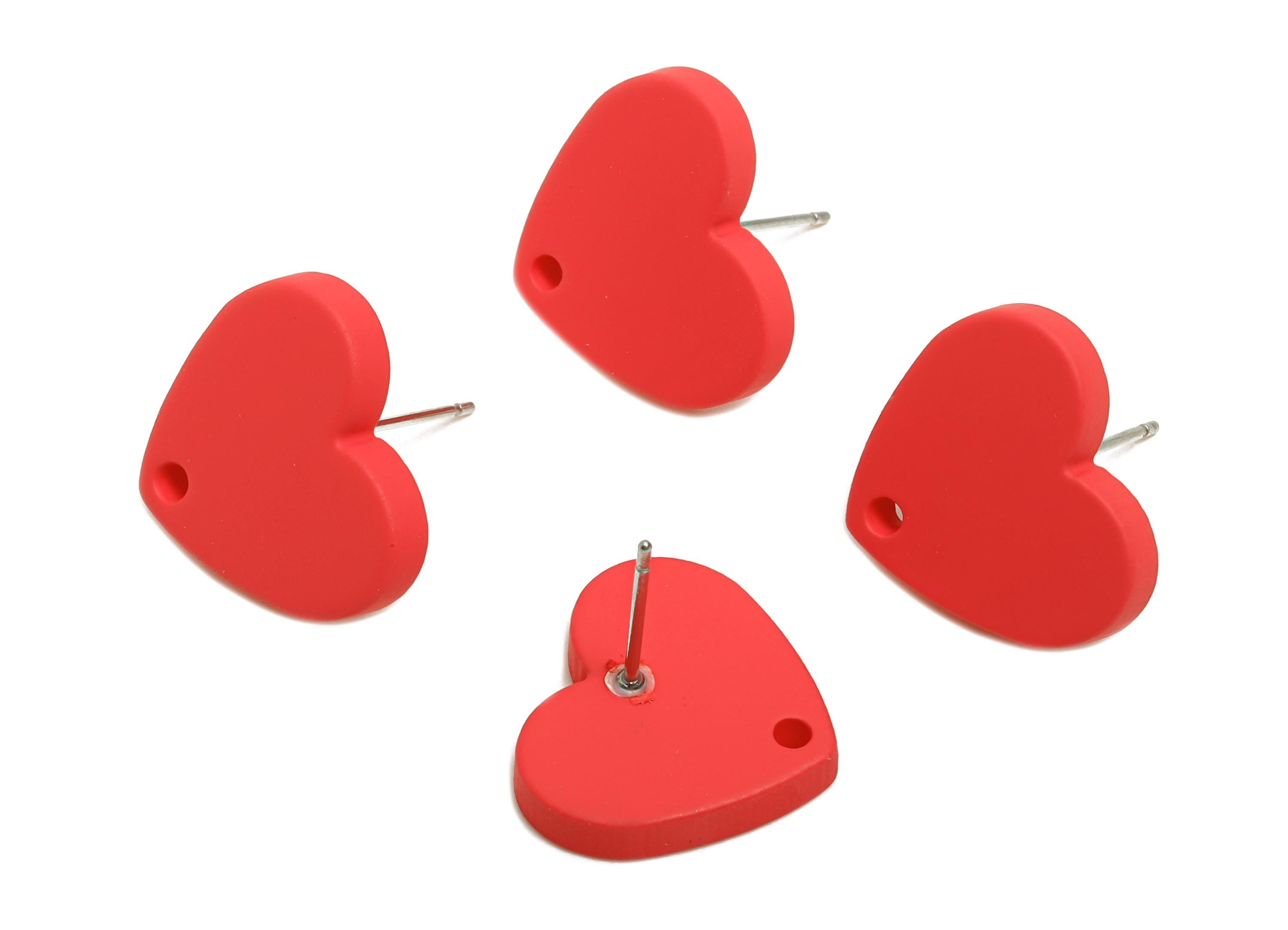 Acrylic Rose Red Heart Stud - Matte Modern Heart Earring Stud - Handmade Color Earring Base - Color Code: A1055 - 14x16x2mm - AC3645-A1055 - DOMEDBAZAAR