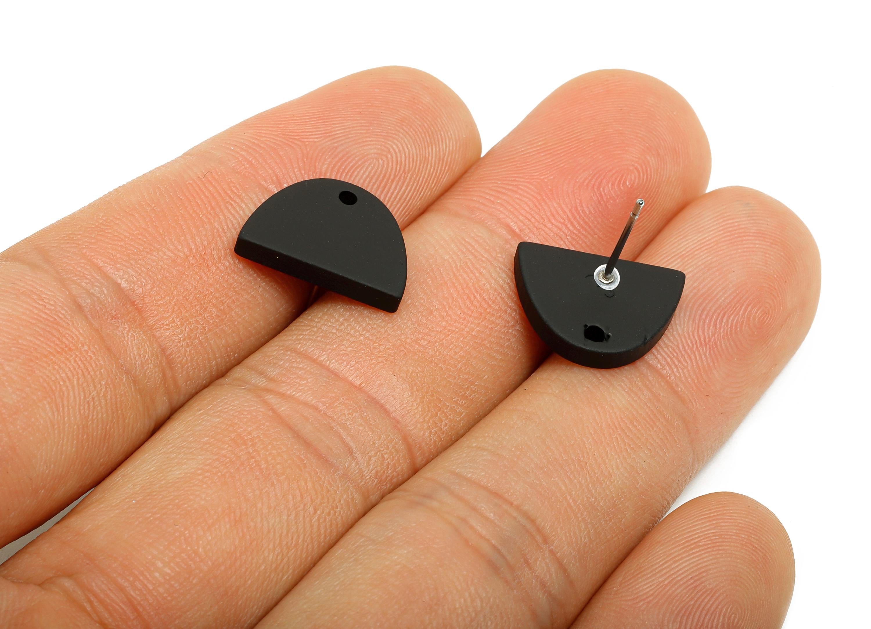 Acrylic Black Semicircle Studs - Matte Half Round Earring Post - Bold Color DIY Earring Base - Color Code: A1052 - 15x10x2mm - AC3646-A1052 - DOMEDBAZAAR
