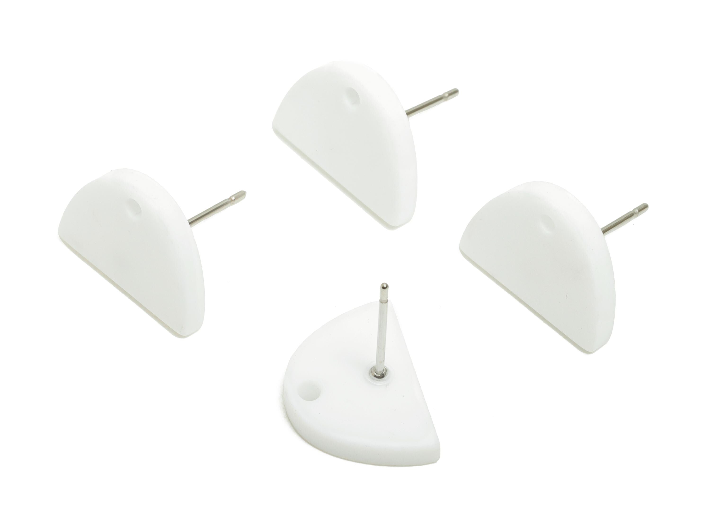 Acrylic White Semicircle Studs - Matte Half Round Earring Post - Bold Color DIY Earring Base - Color Code: A1053 - 15x10x2mm - AC3646-A1053 - DOMEDBAZAAR