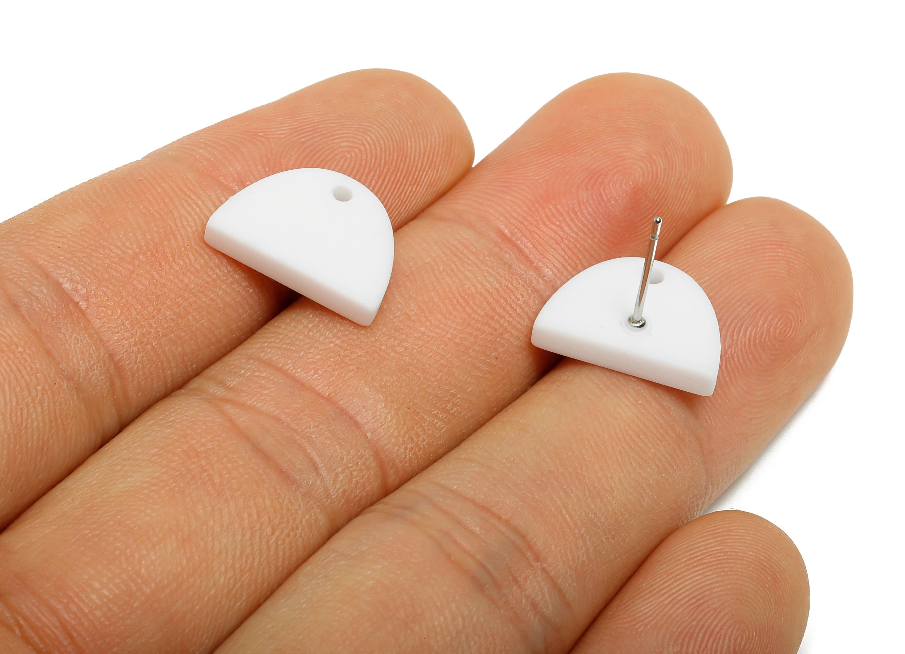 Acrylic White Semicircle Studs - Matte Half Round Earring Post - Bold Color DIY Earring Base - Color Code: A1053 - 15x10x2mm - AC3646-A1053 - DOMEDBAZAAR