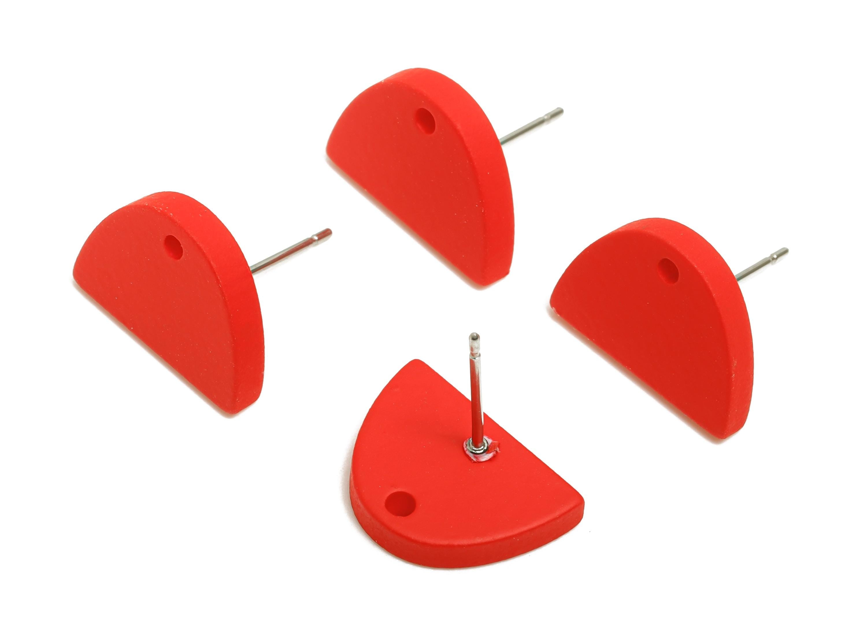 Acrylic Red Semicircle Studs - Matte Half Round Earring Post - Bold Color DIY Earring Base - Color Code: A1054 - 15x10x2mm - AC3646-A1054 - DOMEDBAZAAR