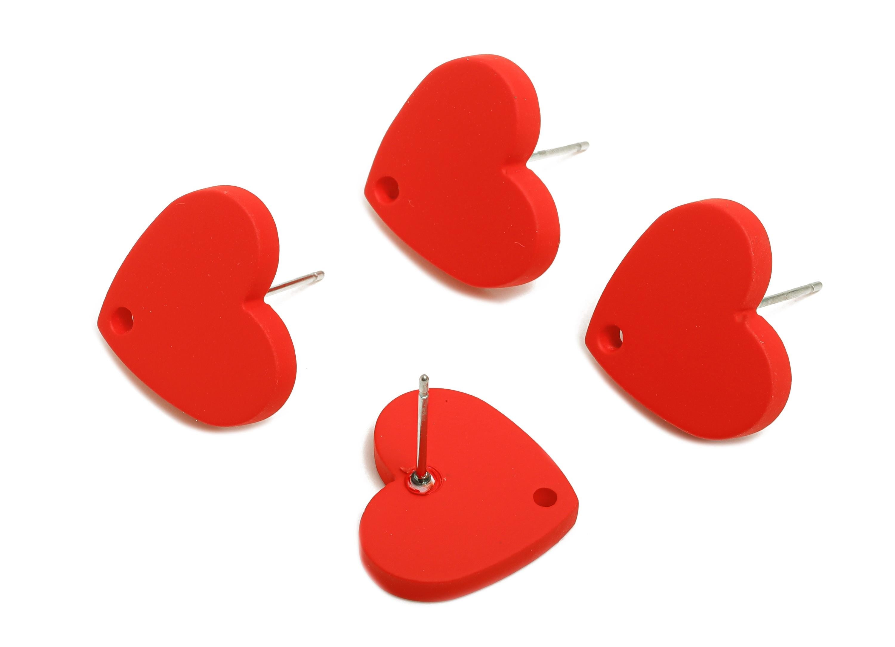 Acrylic Red Heart Stud - Matte Modern Heart Earring Stud - Handmade Bright Color Earring Base - Color Code: A1054 - 14x16x2mm - AC3645-A1054 - DOMEDBAZAAR