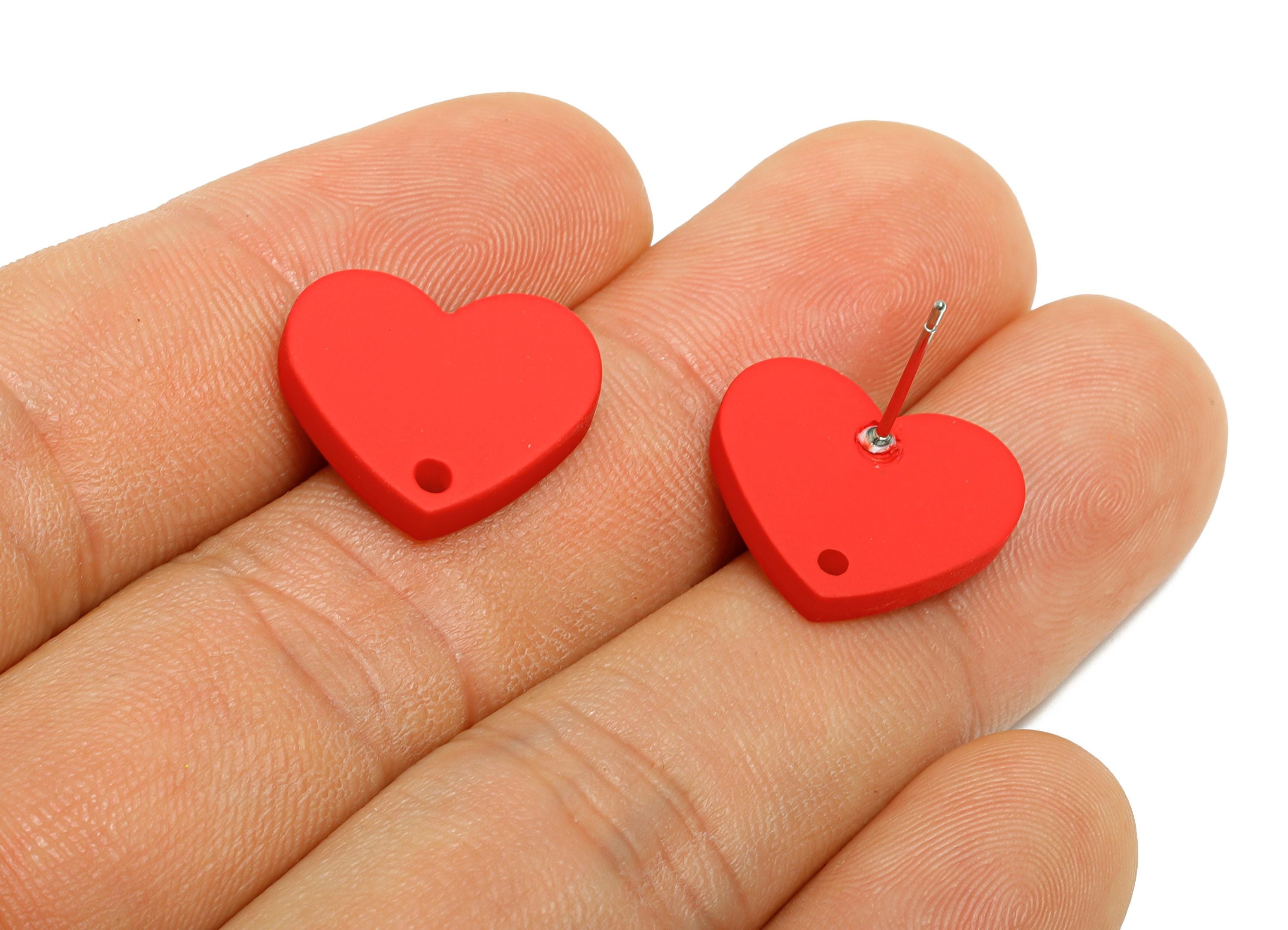 Acrylic Red Heart Stud - Matte Modern Heart Earring Stud - Handmade Bright Color Earring Base - Color Code: A1054 - 14x16x2mm - AC3645-A1054 - DOMEDBAZAAR