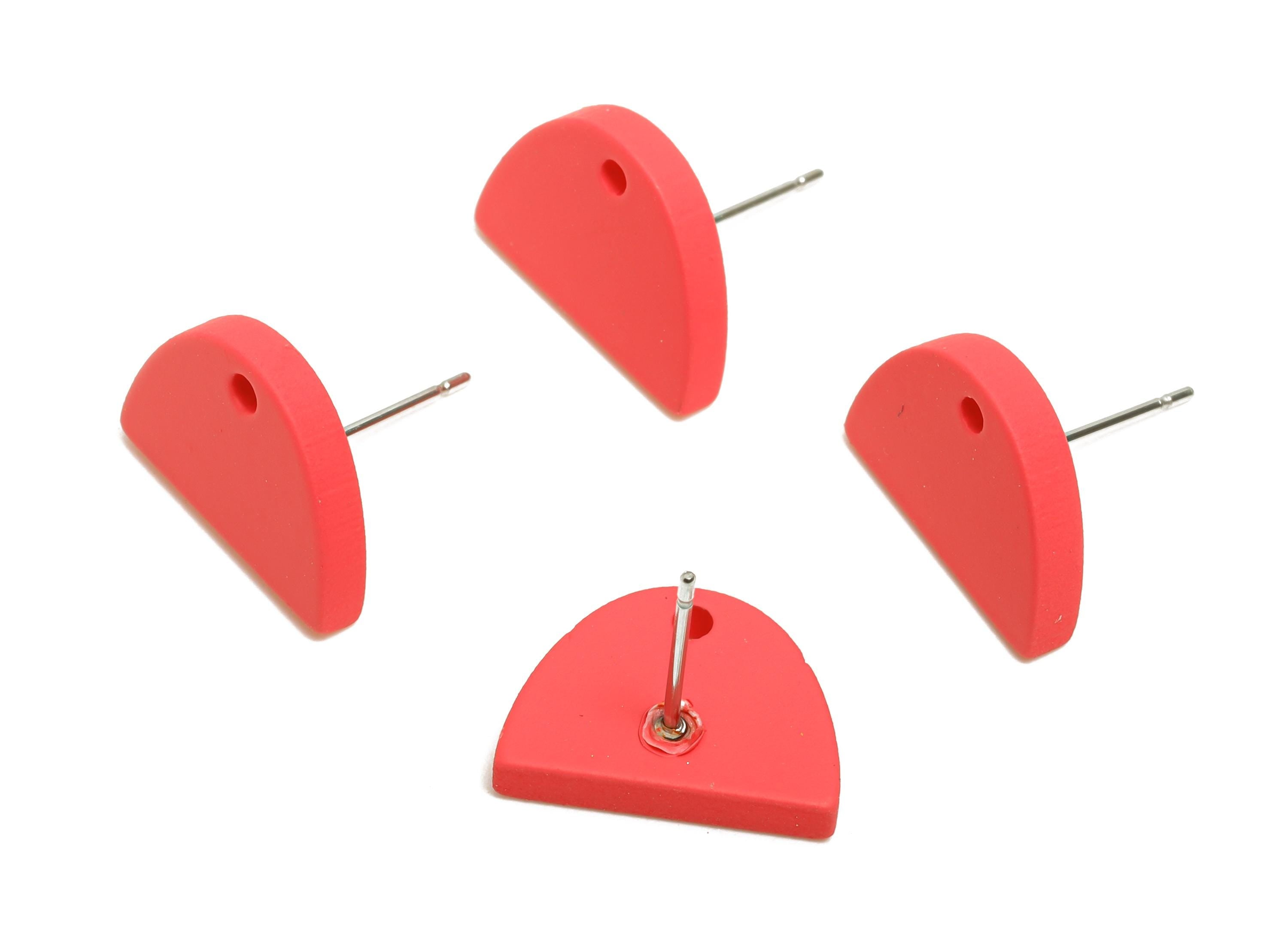 Acrylic Red Semicircle Studs - Matte Half Round Earring Post - Bold Color DIY Earring Base - Color Code: A1055 - 15x10x2mm - AC3646-A1055 - DOMEDBAZAAR