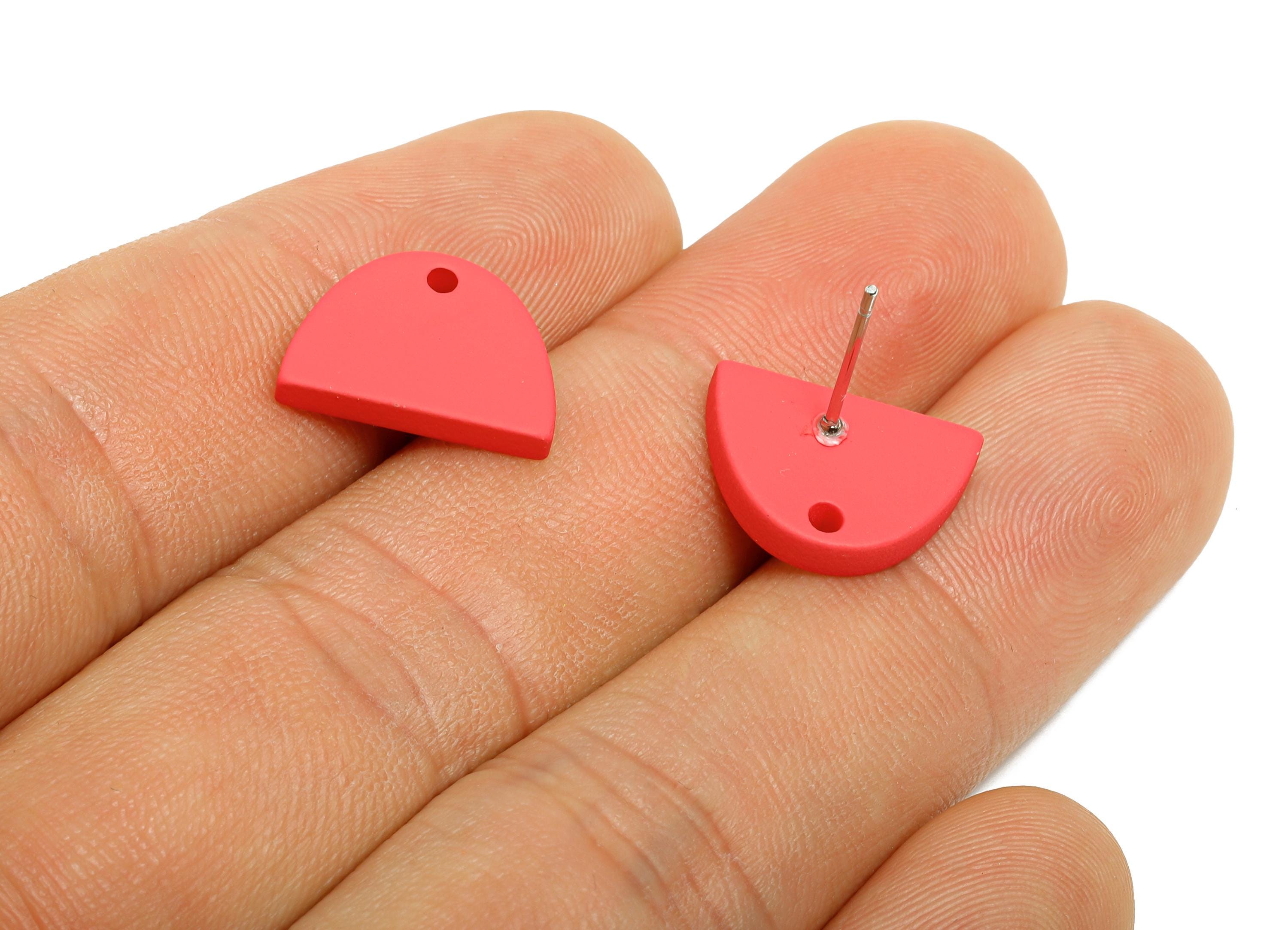 Acrylic Red Semicircle Studs - Matte Half Round Earring Post - Bold Color DIY Earring Base - Color Code: A1055 - 15x10x2mm - AC3646-A1055 - DOMEDBAZAAR