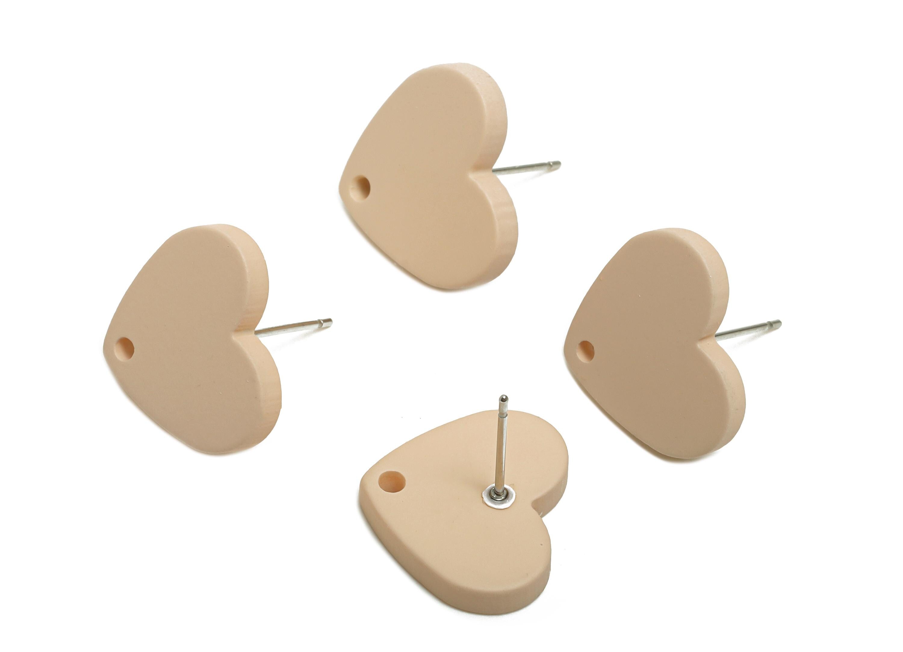 Acrylic Beige Heart Stud - Matte Modern Heart Earring Stud - Handmade Color Earring Base - Color Code: A1062 - 14x16x2mm - AC3645-A1062 - DOMEDBAZAAR
