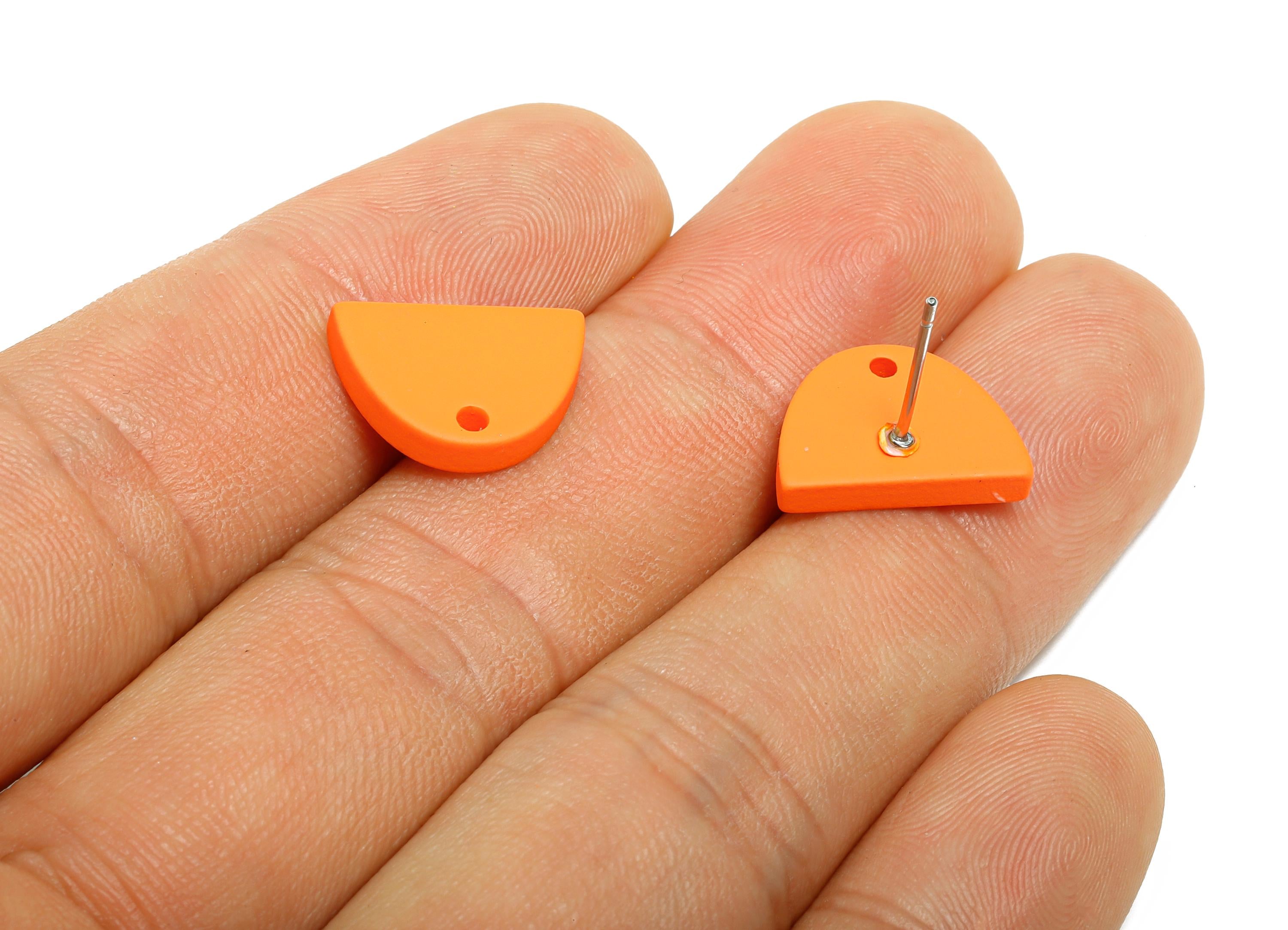 Acrylic Orange Semicircle Studs - Matte Half Round Earring Post - Bold Color DIY Earring Base - Color Code: A1056 - 15x10x2mm - AC3646-A1056 - DOMEDBAZAAR