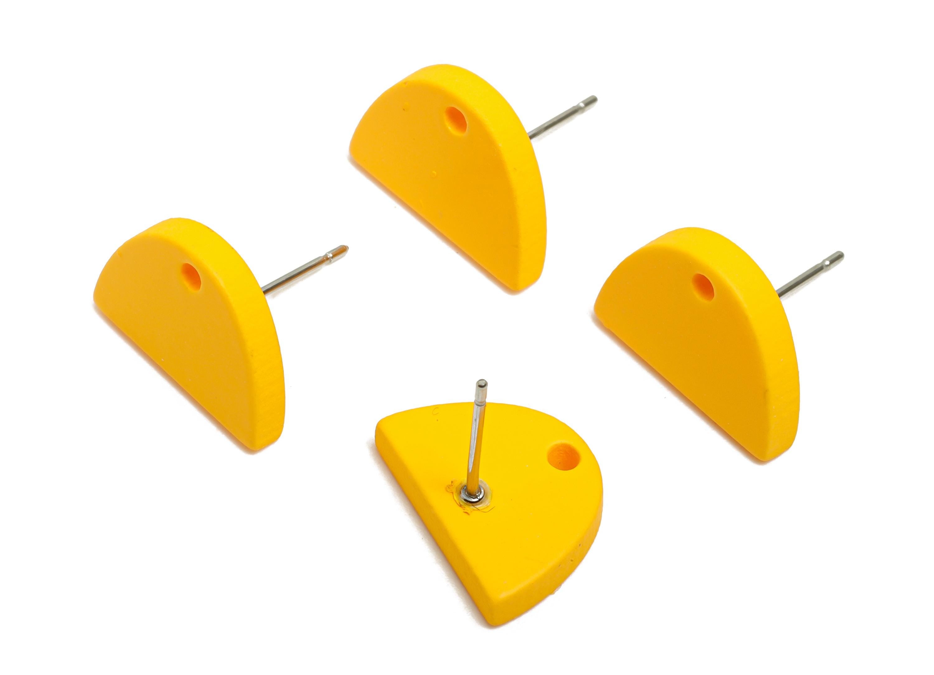 Acrylic Yellow Semicircle Studs - Matte Half Round Earring Post - Bold Color DIY Earring Base - Color Code: A1057 - 15x10x2mm - AC3646-A1057 - DOMEDBAZAAR
