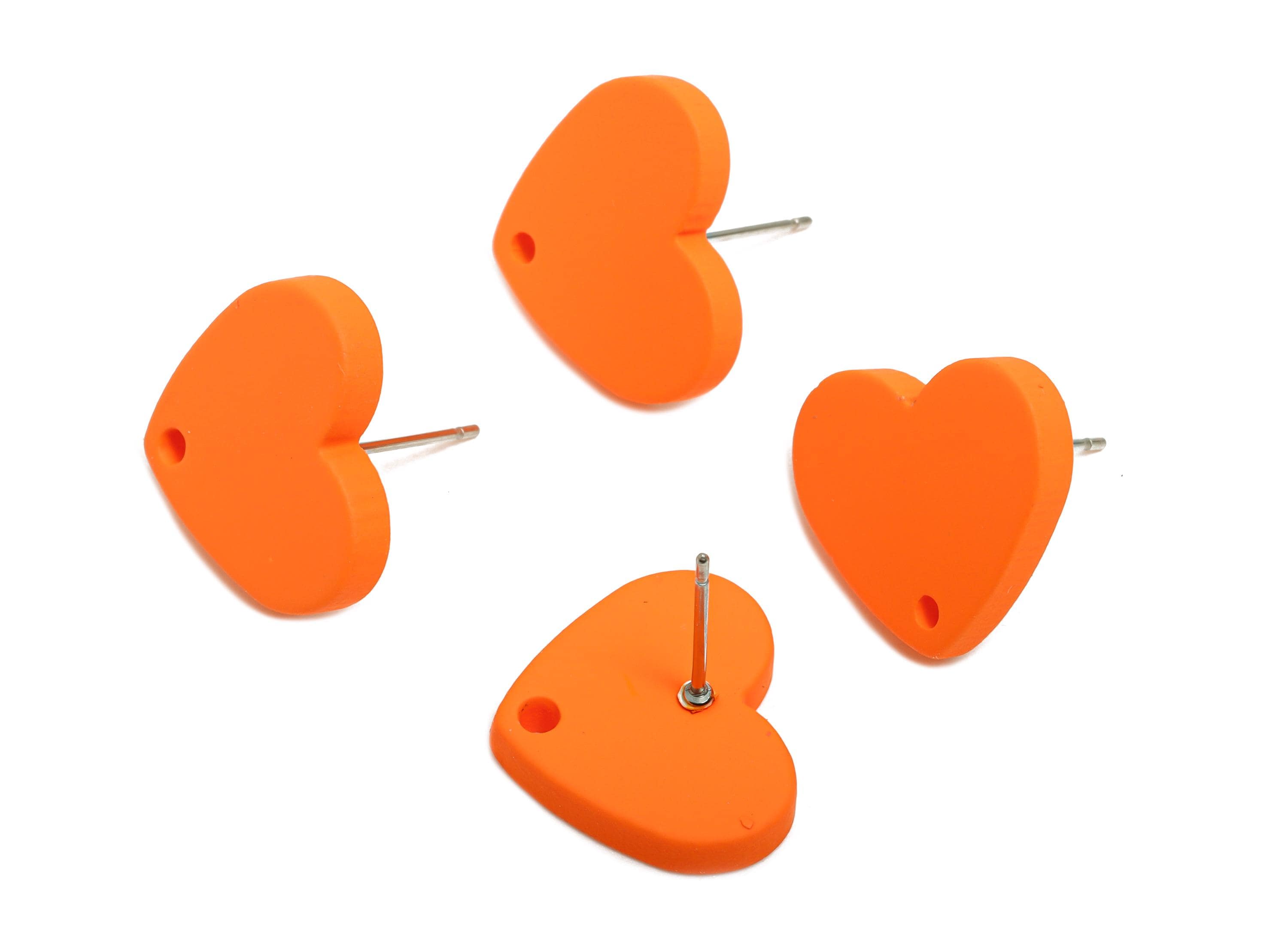 Acrylic Orange Heart Stud - Matte Modern Heart Earring Stud - Handmade Color Earring Base - Color Code: A1056 - 14x16x2mm - AC3645-A1056 - DOMEDBAZAAR
