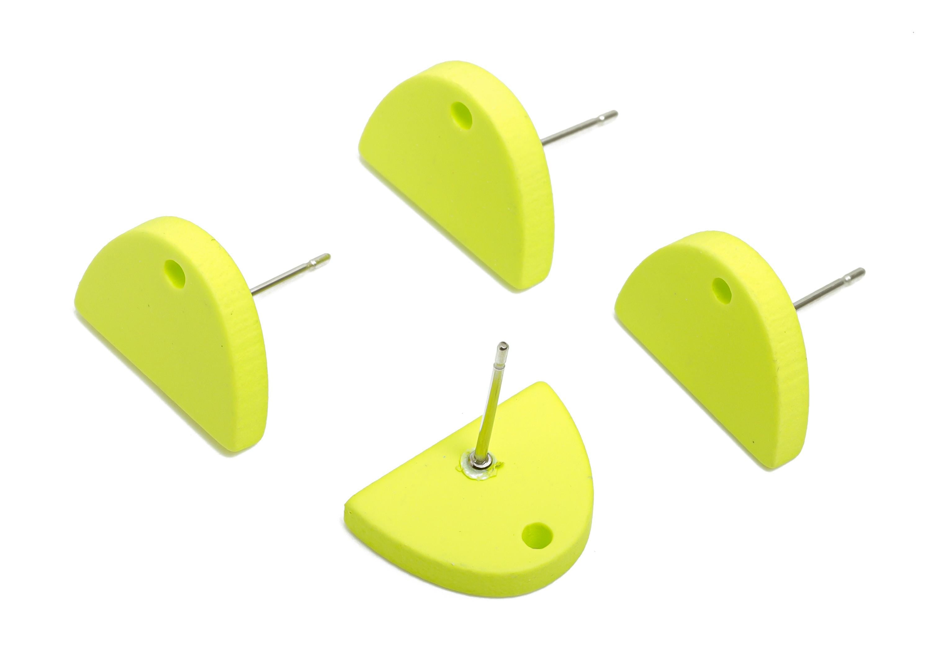 Acrylic Green Semicircle Studs - Matte Half Round Earring Post - Bold Color DIY Earring Base - Color Code: A1058 - 15x10x2mm - AC3646-A1058 - DOMEDBAZAAR
