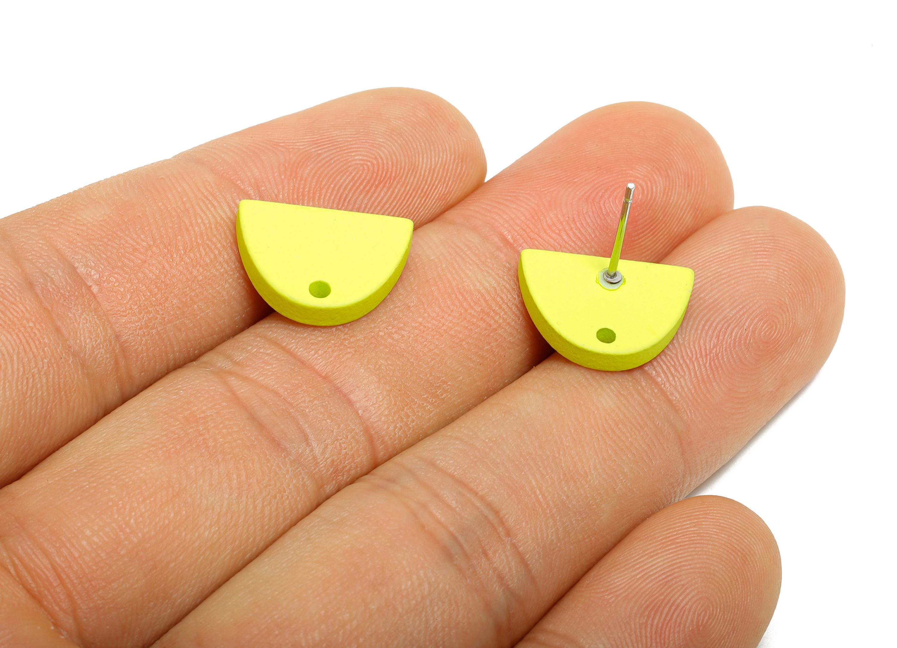 Acrylic Green Semicircle Studs - Matte Half Round Earring Post - Bold Color DIY Earring Base - Color Code: A1058 - 15x10x2mm - AC3646-A1058 - DOMEDBAZAAR