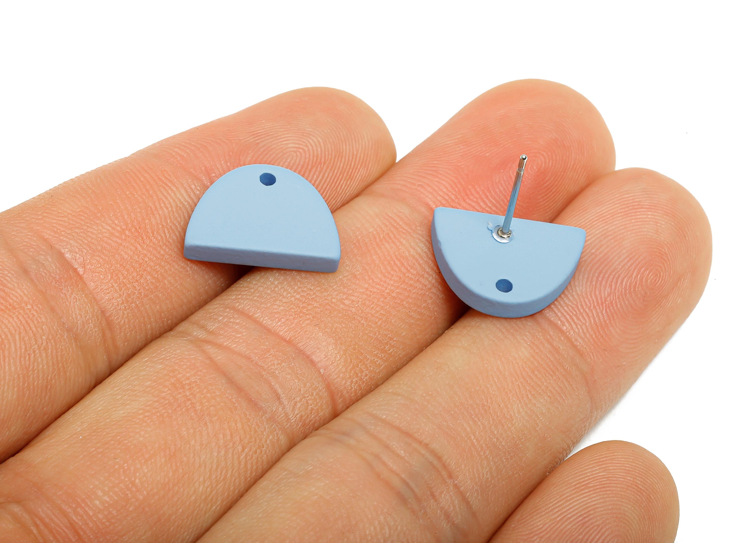 Acrylic Blue Semicircle Studs - Matte Half Round Earring Post - Bold Color DIY Earring Base - Color Code: A1059 - 15x10x2mm - AC3646-A1059 - DOMEDBAZAAR
