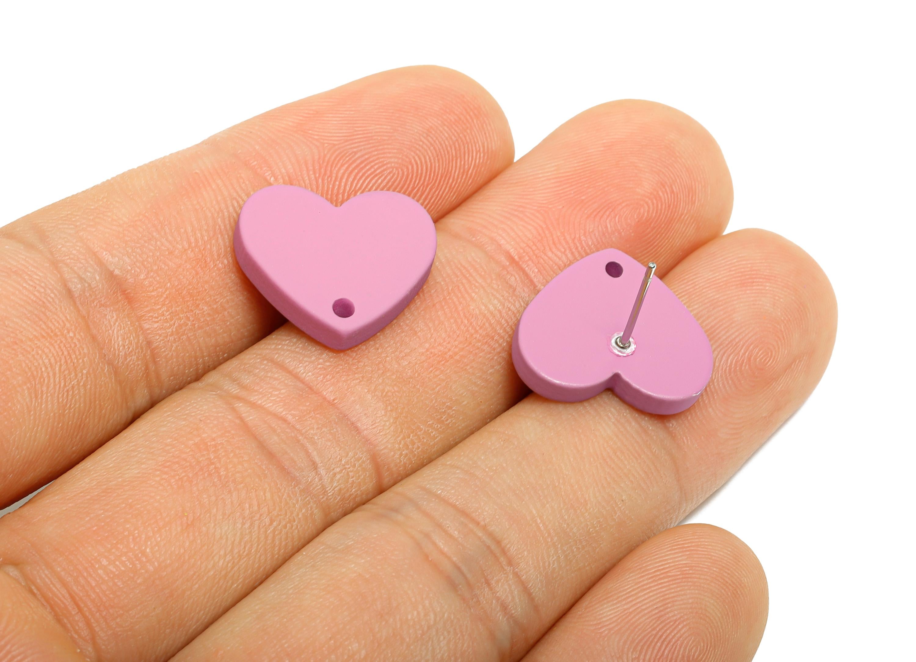 Acrylic Purple Heart Stud - Matte Modern Heart Earring Stud - Handmade Color Earring Base - Color Code: A1060 - 14x16x2mm - AC3645-A1060 - DOMEDBAZAAR