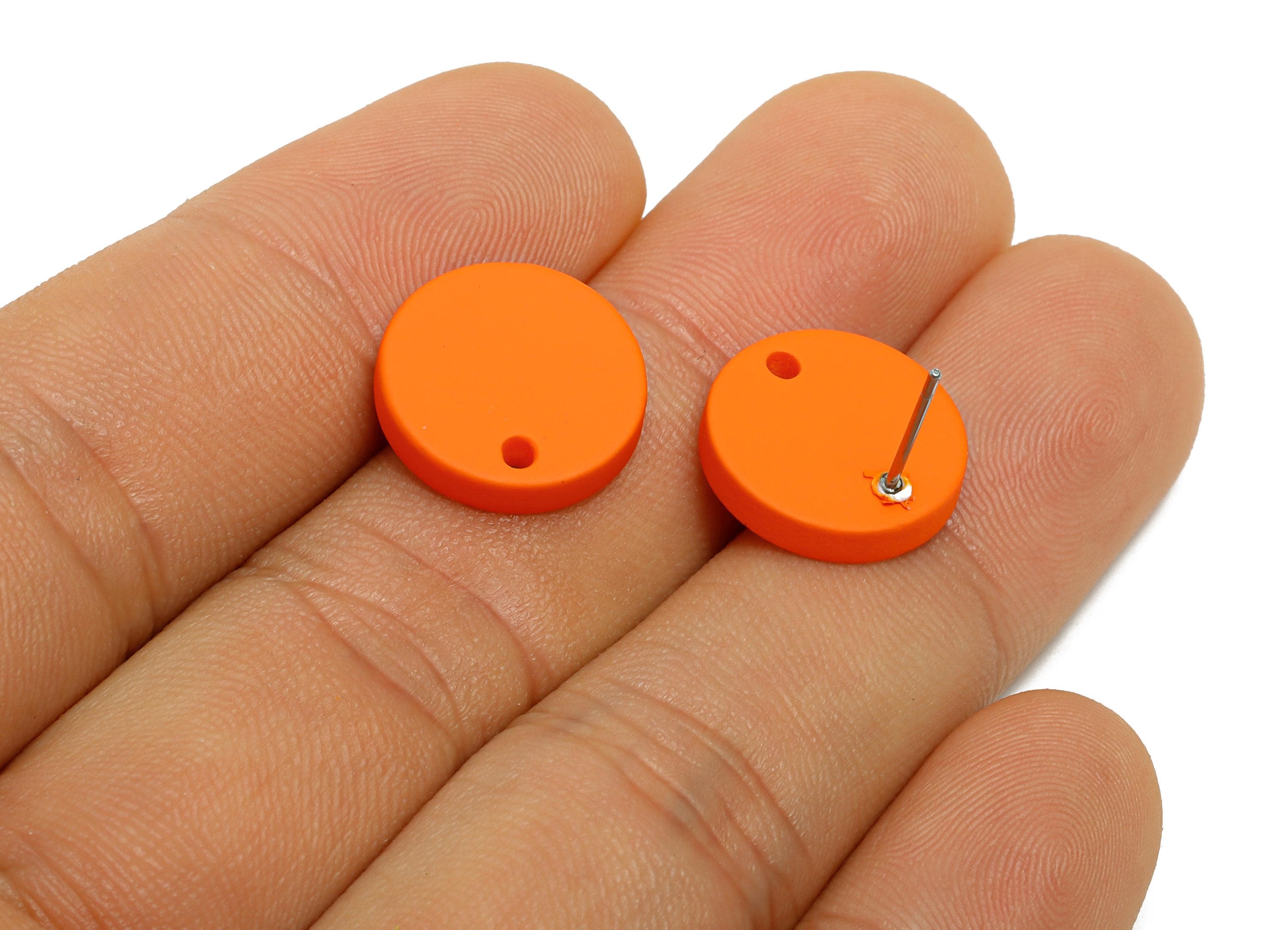 Acrylic Orange Round Earring Stud - Matte Geometry Earring Stud With Hole - Acrylic Earring Base - Color Code: A1056 -14x14x2mm-AC3644-A1056 - DOMEDBAZAAR