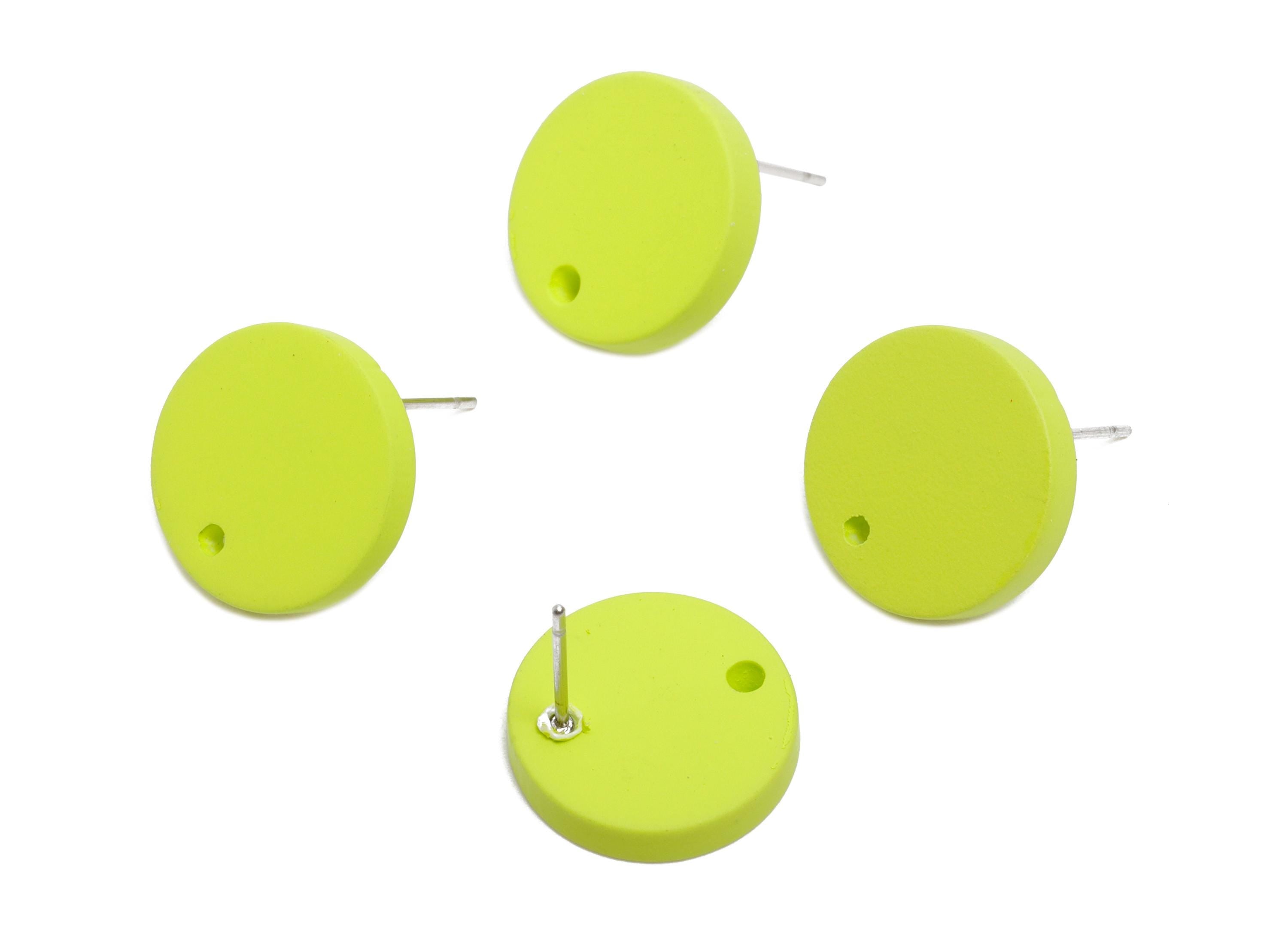 Acrylic Lime Green Round Earring Stud - Matte Geometry Earring Stud With Hole - Earring Base - Color Code: A1058 - 14x14x2mm - AC3644-A1058 - DOMEDBAZAAR