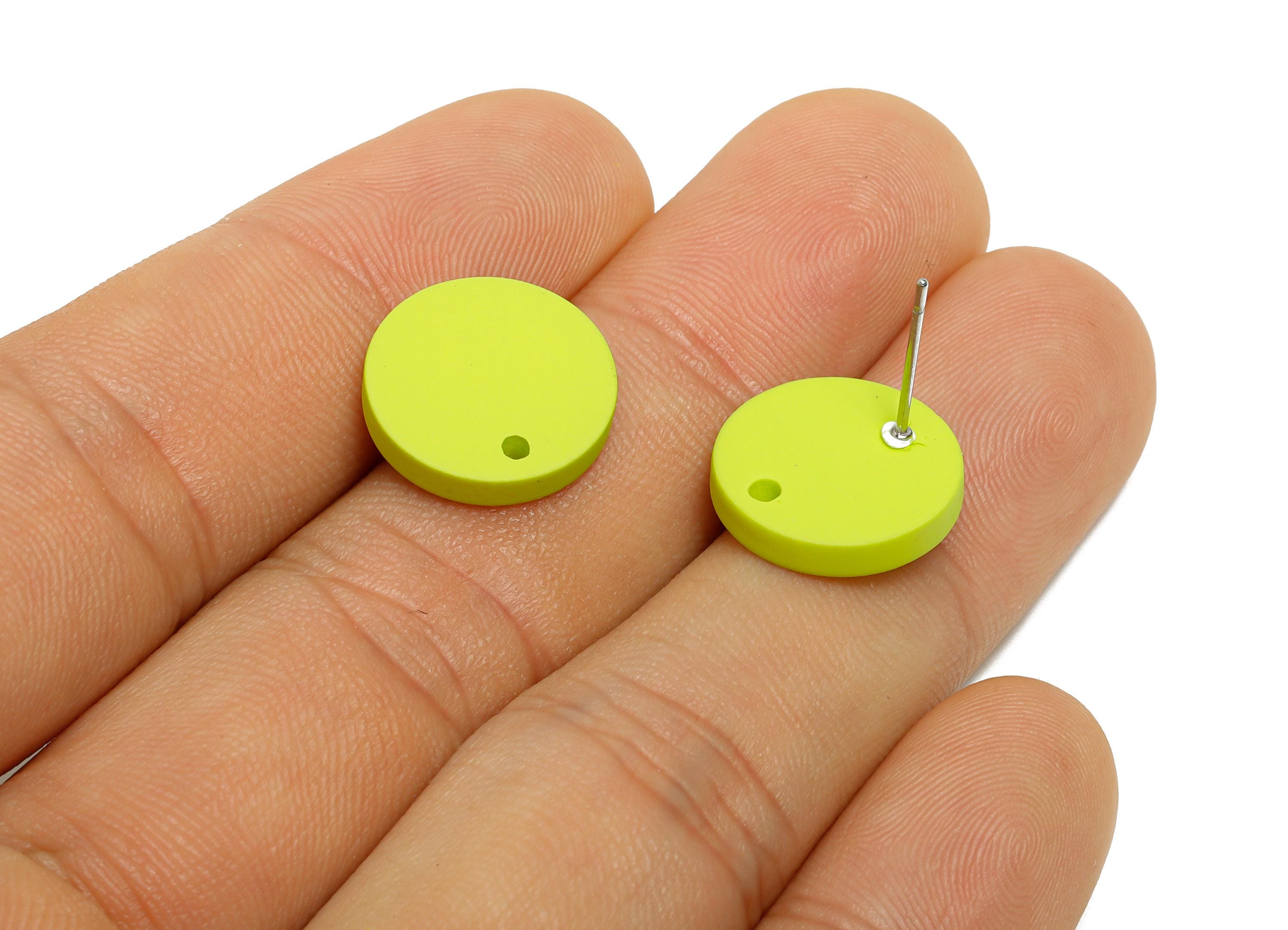 Acrylic Lime Green Round Earring Stud - Matte Geometry Earring Stud With Hole - Earring Base - Color Code: A1058 - 14x14x2mm - AC3644-A1058 - DOMEDBAZAAR