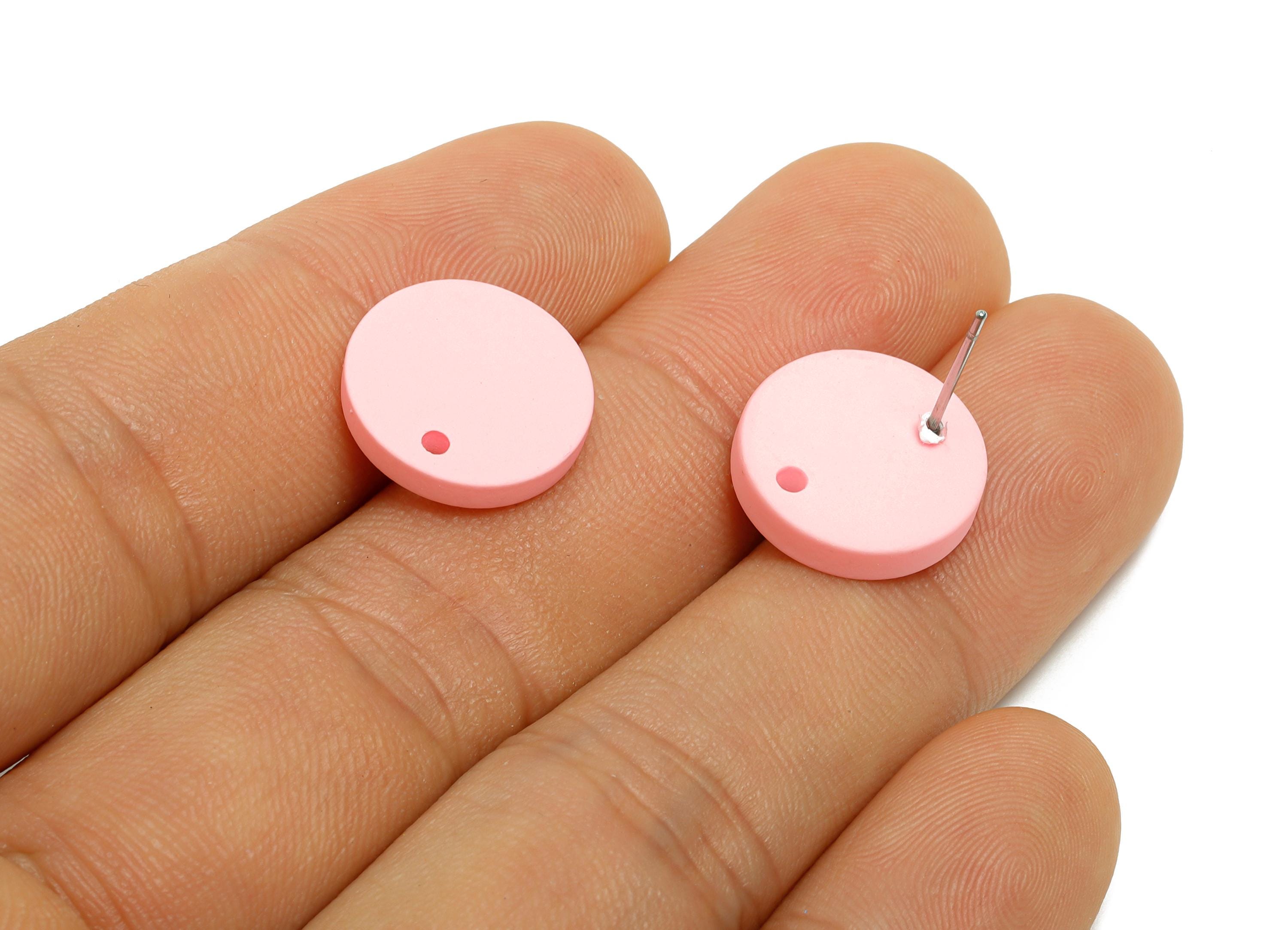 Acrylic Pink Round Earring Stud - Matte Geometry Earring Stud With Hole - Acrylic Earring Base - Color Code: A1061 - 14x14x2mm -AC3644-A1061 - DOMEDBAZAAR