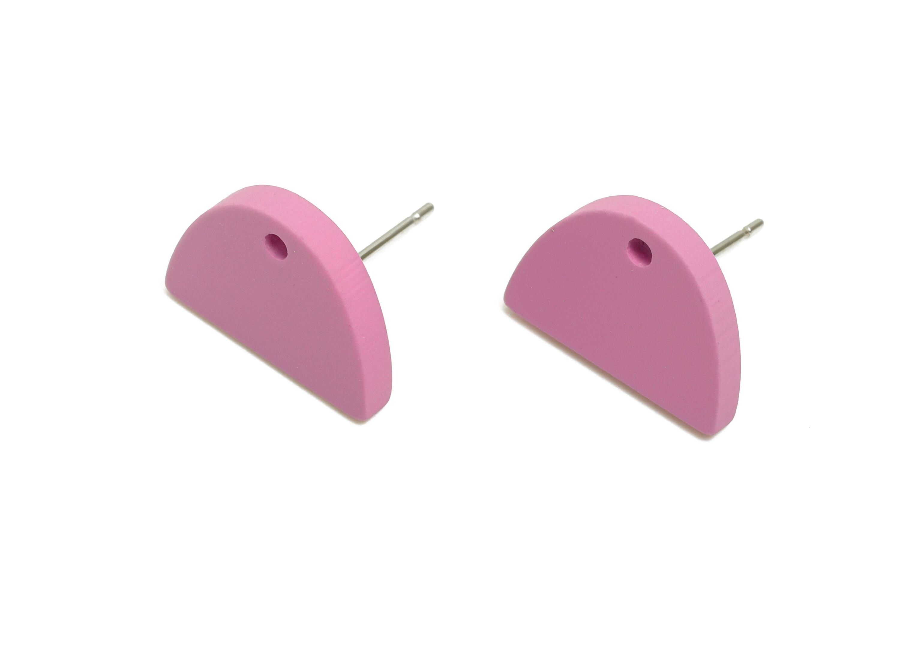 Acrylic Purple Semicircle Stud - Matte Modern Heart Earring Stud - Handmade Color Earring Base - Color Code: A1060 - 15x10x2mm- AC3646-A1060 - DOMEDBAZAAR