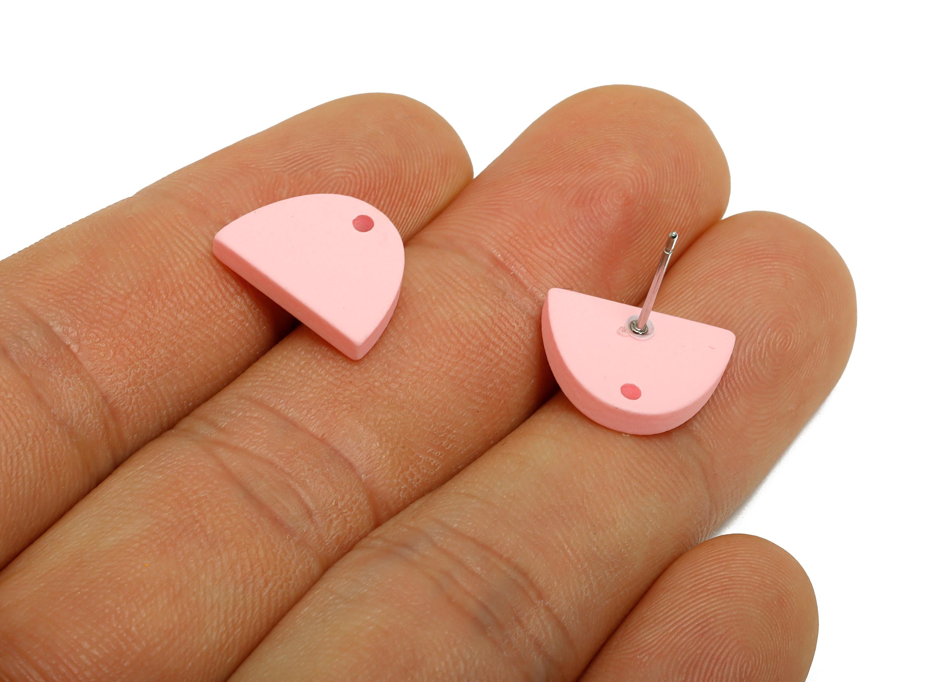 Acrylic Pink Semicircle Stud - Matte Modern Heart Earring Stud - Handmade Color Earring Base - Color Code: A1061 - 15x10x2mm - AC3646-A1061 - DOMEDBAZAAR