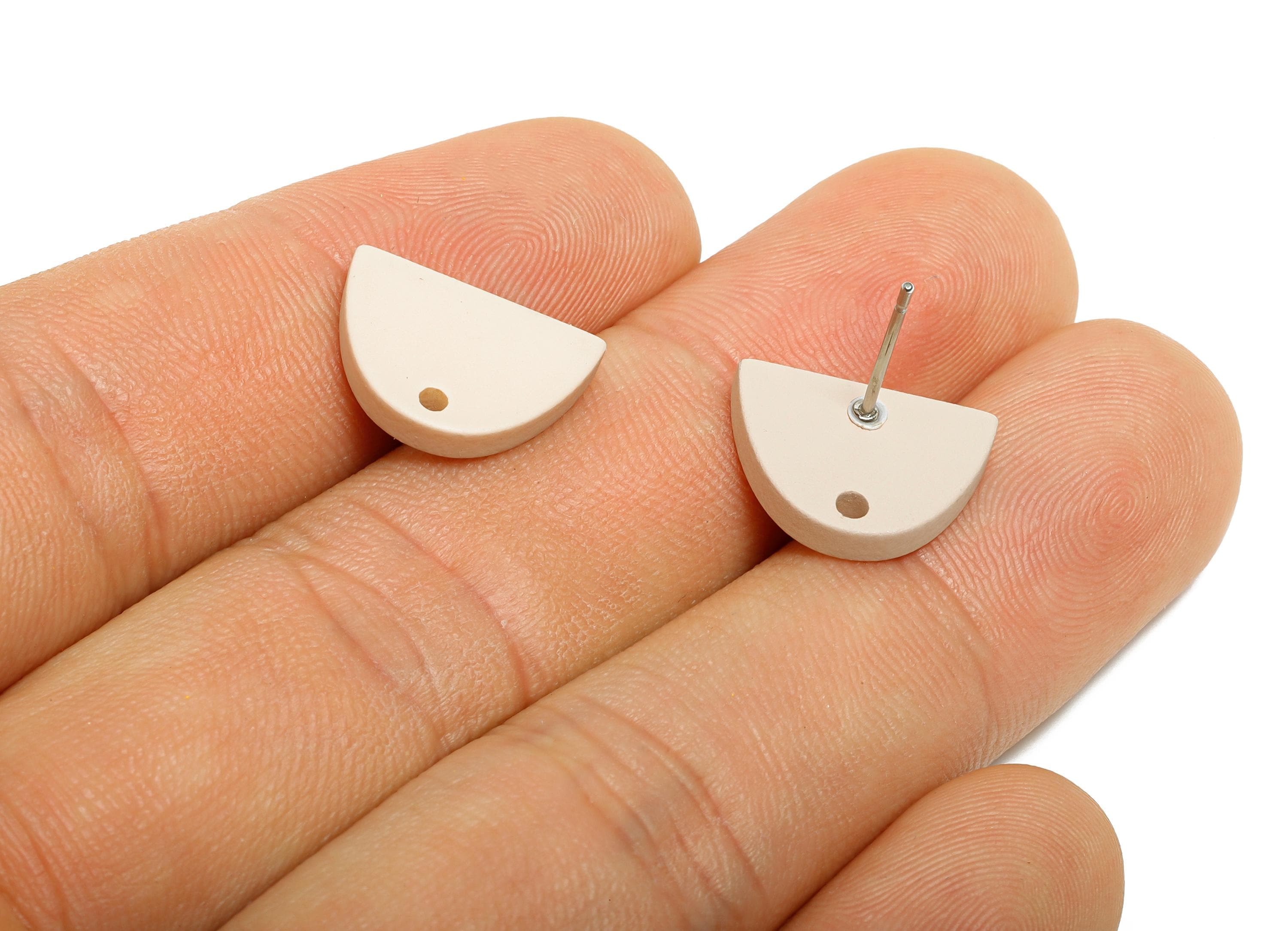 Acrylic Beige Semicircle Stud - Matte Modern Heart Earring Stud - Handmade Color Earring Base - Color Code: A1062 - 15x10x2mm - AC3646-A1062 - DOMEDBAZAAR