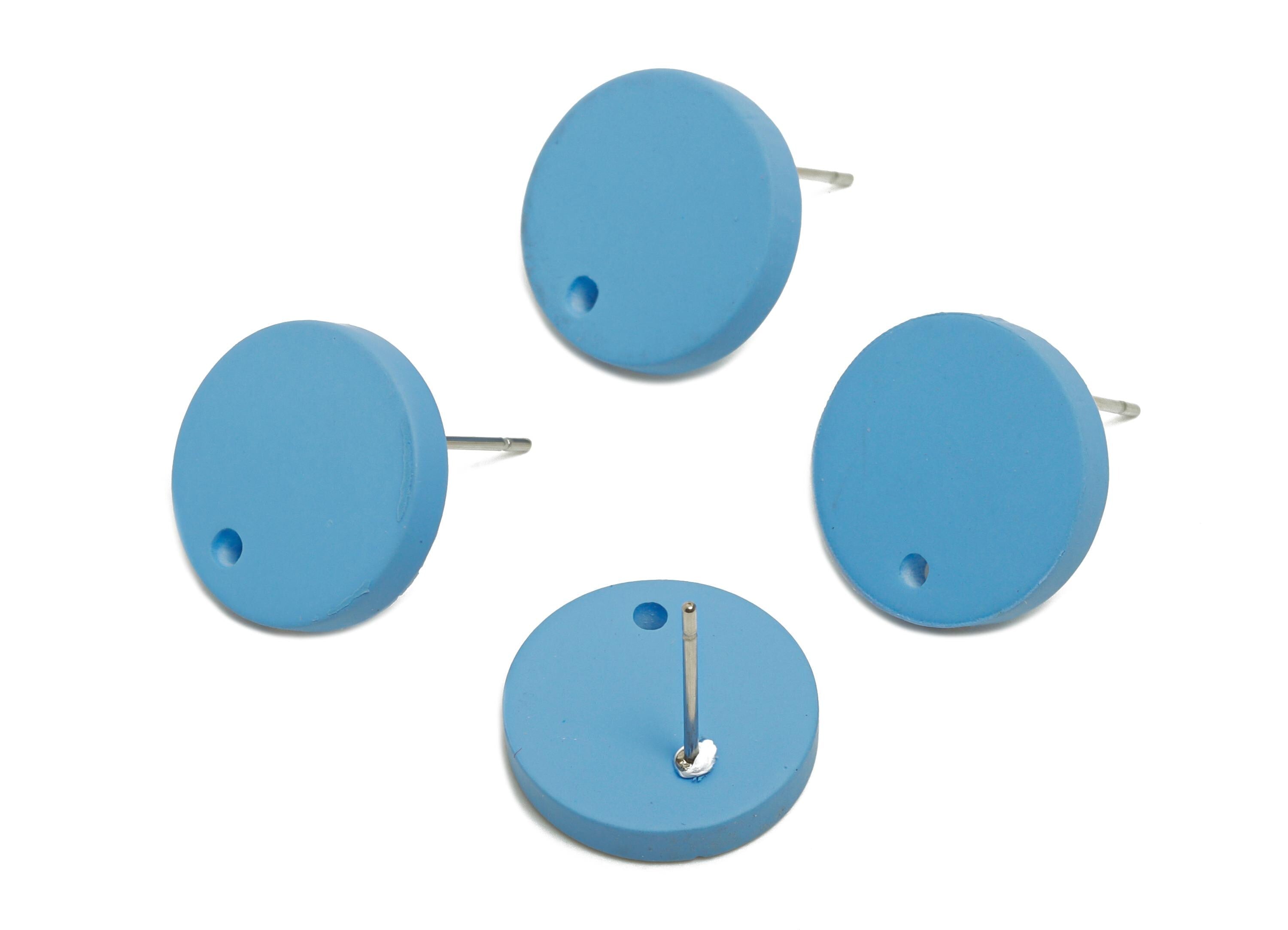 Acrylic Blue Round Earring Stud - Matte Geometry Earring Stud With Hole - Acrylic Earring Base - Color Code: A1059 -14x14x2mm - AC3644-A1059 - DOMEDBAZAAR