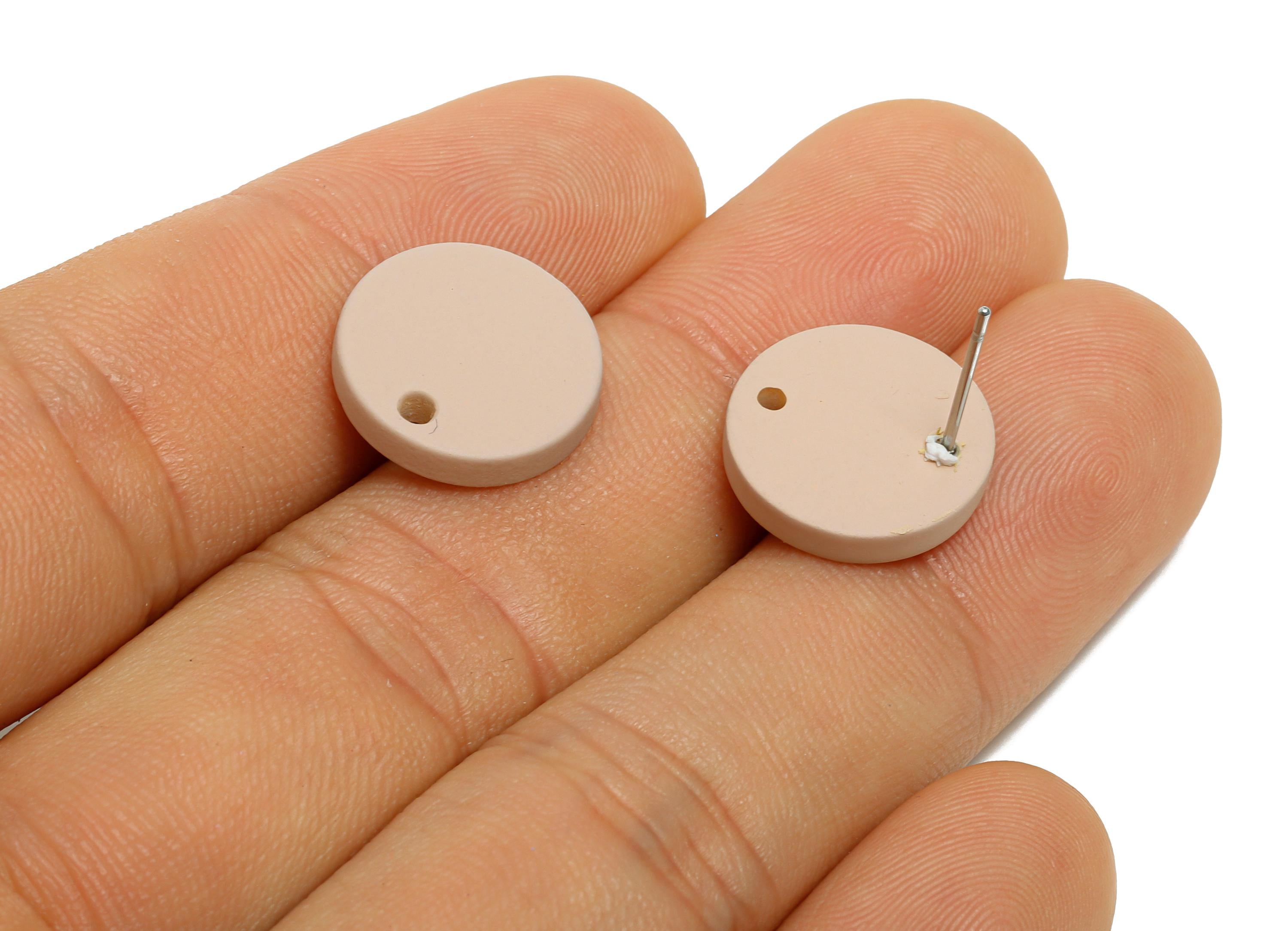 Acrylic Beige Round Earring Stud - Matte Geometry Earring Stud With Hole - Acrylic Earring Base - Color Code: A1062 -14x14x2mm -AC3644-A1062 - DOMEDBAZAAR