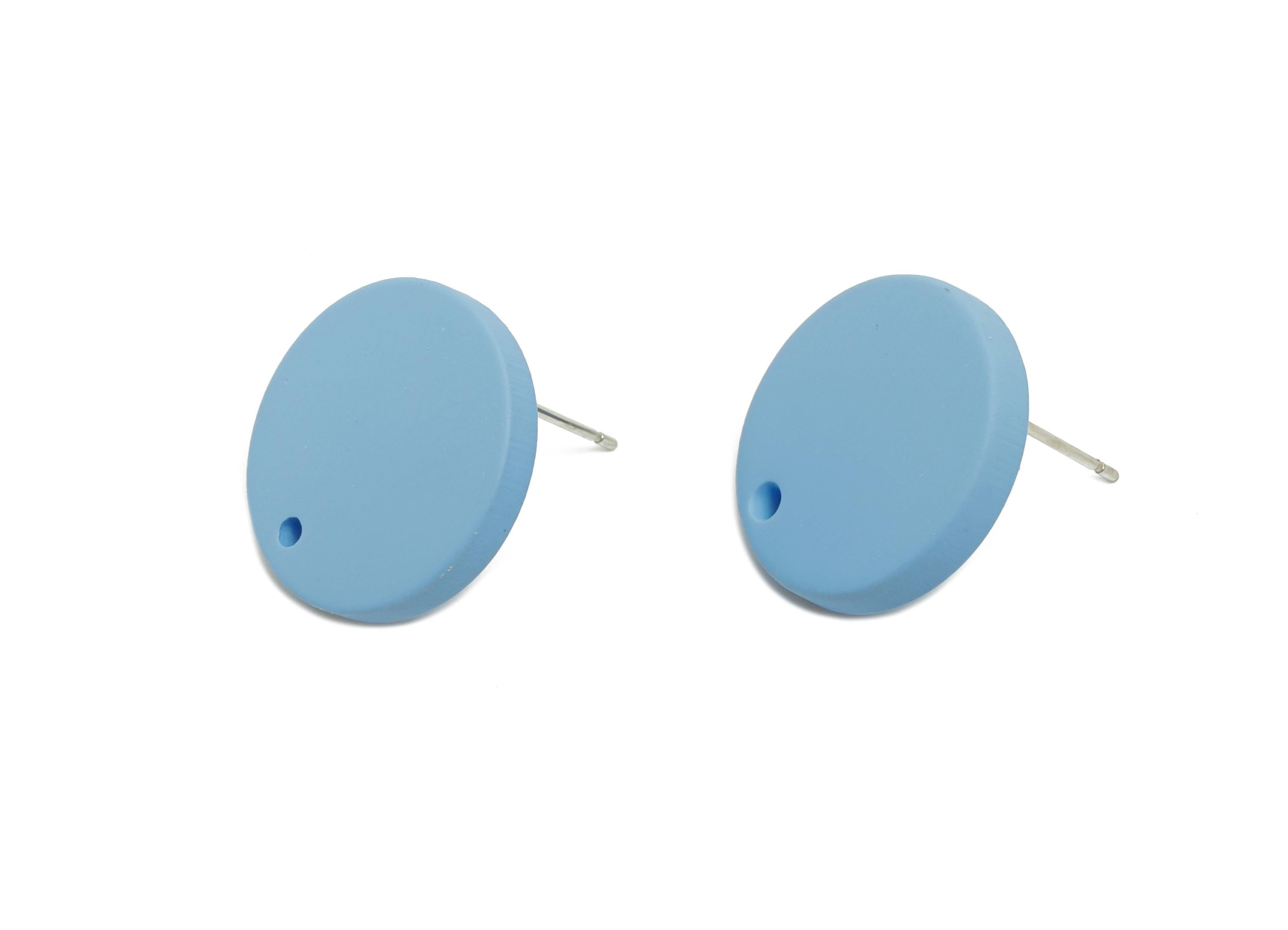 Acrylic Blue Round Earring Stud - Matte Geometry Earring Stud with Hole - DIY Earring Base - Color Code: A1059 - 17x17x3mm - AC3643-A1059 - DOMEDBAZAAR