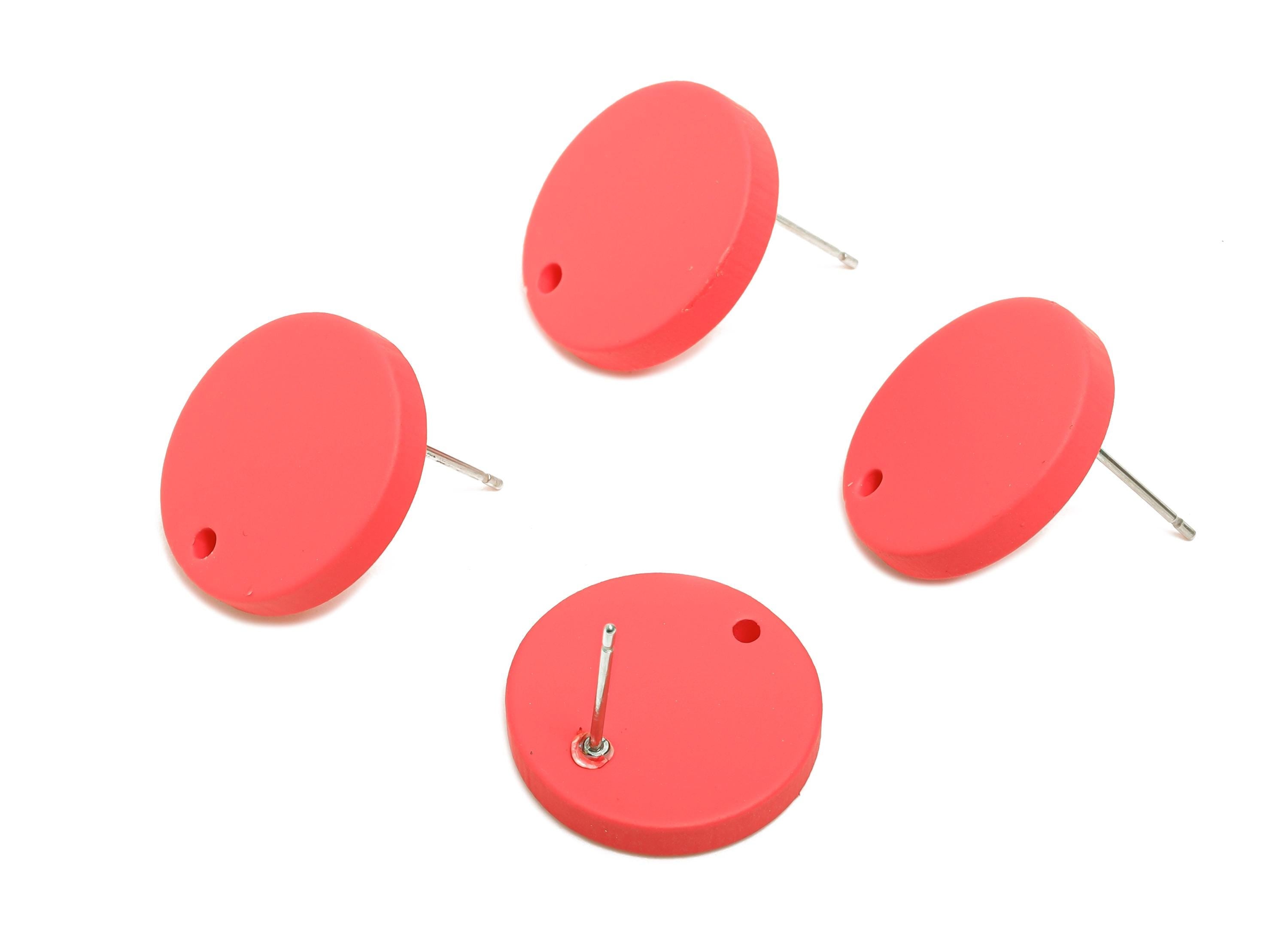 Acrylic Red Round Earring Stud - Matte Geometry Earring Stud with Hole - DIY Earring Base - Color Code: A1055 - 17x17x3mm - AC3643-A1055 - DOMEDBAZAAR