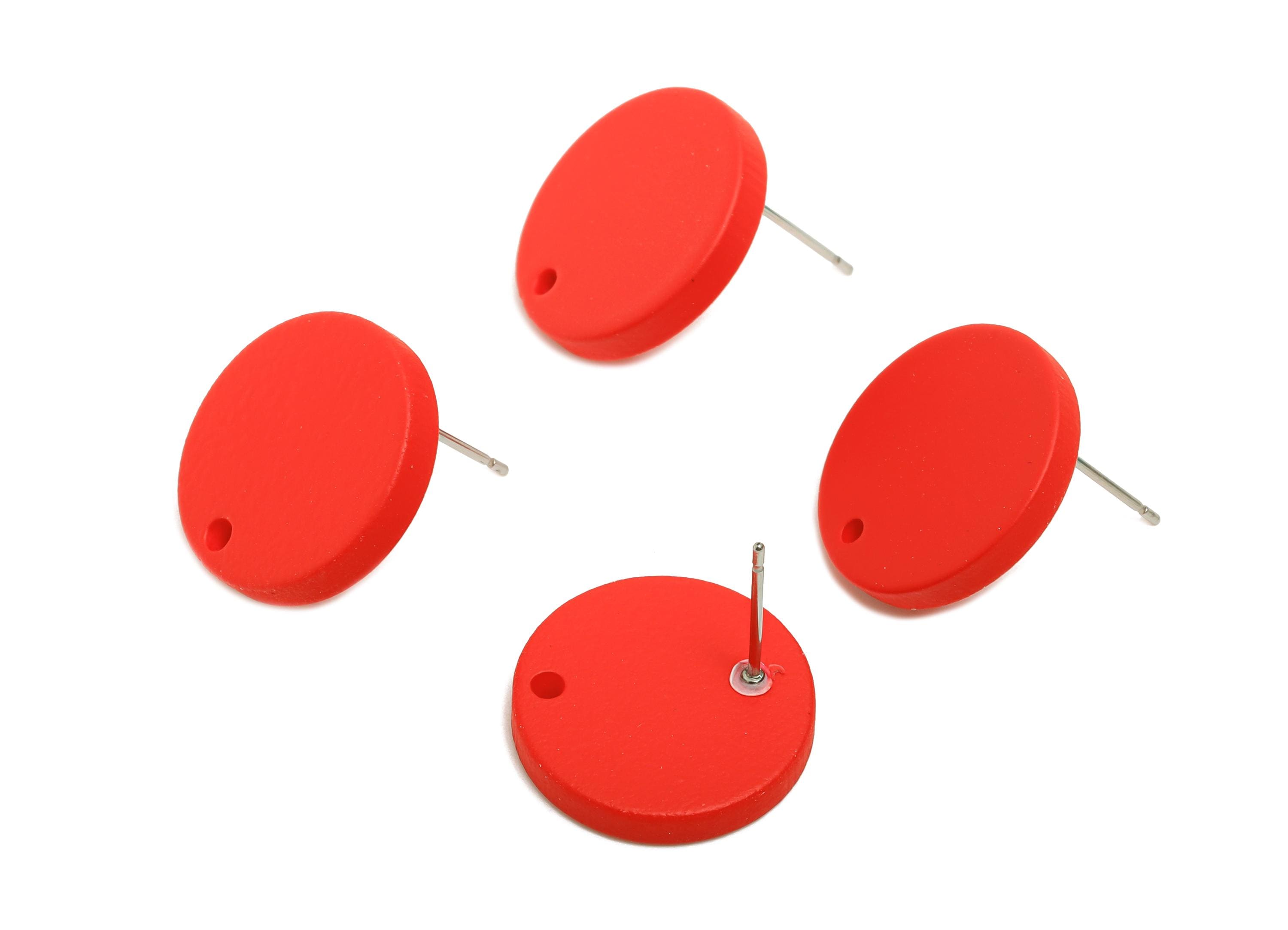 Acrylic Red Round Earring Stud - Matte Geometry Earring Stud with Hole - DIY Earring Base - Color Code: A1054 - 17x17x3mm - AC3643-A1054 - DOMEDBAZAAR