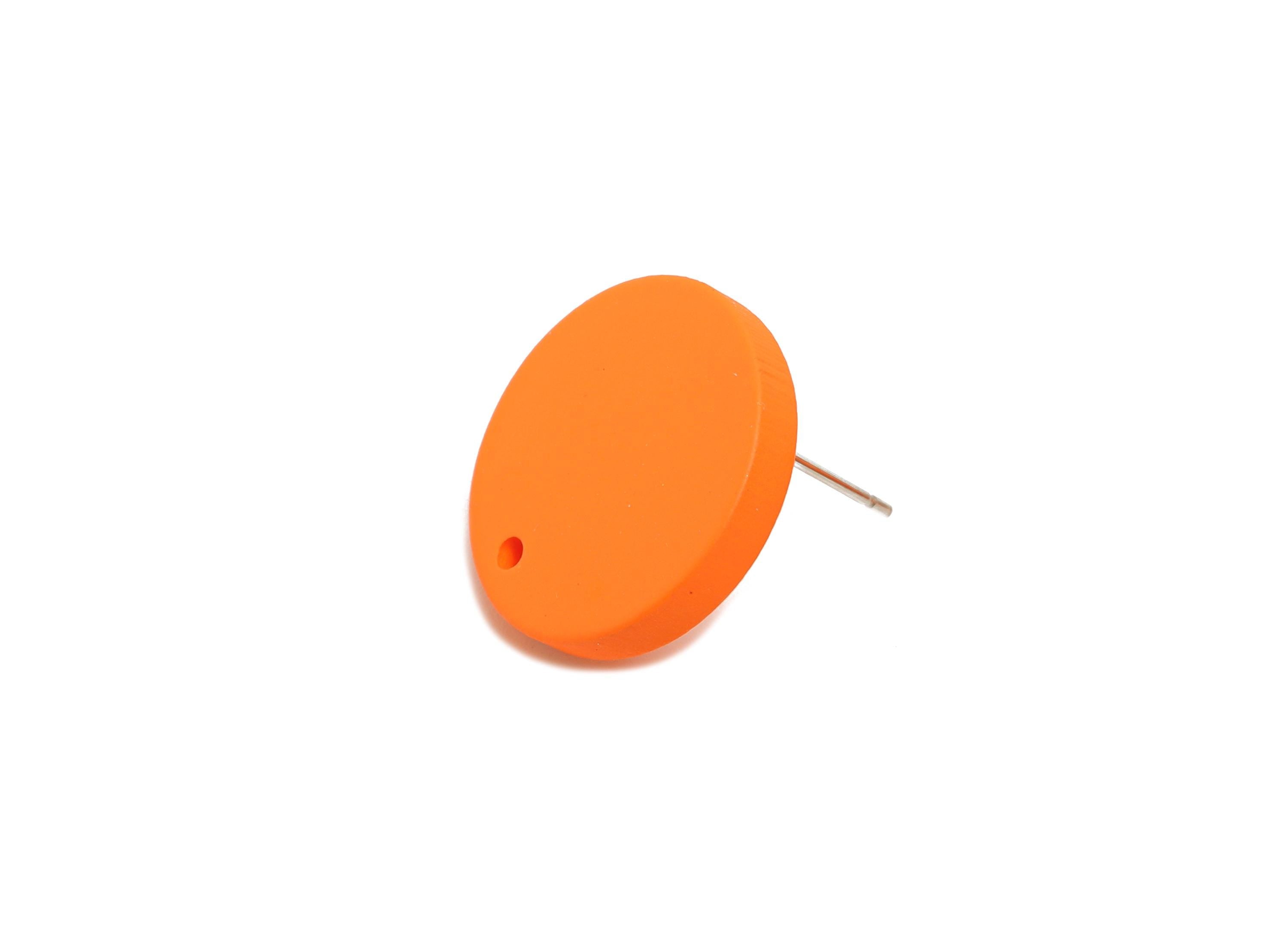 Acrylic Orange Round Earring Stud - Matte Geometry Earring Stud with Hole - DIY Earring Base - Color Code: A1056 - 17x17x3mm - AC3643-A1056 - DOMEDBAZAAR