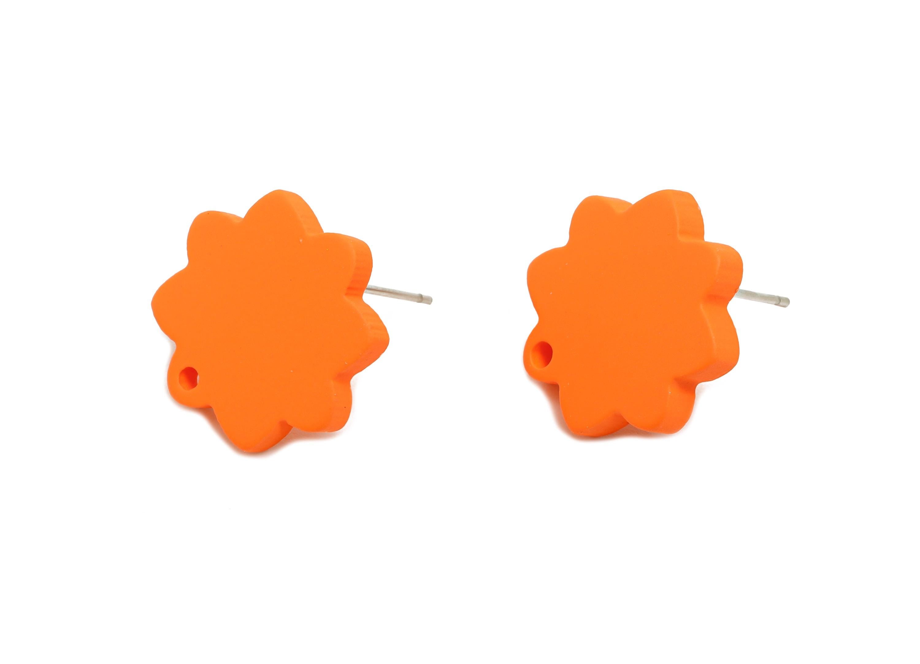 Acrylic Orange Flower Earring Stud - Minimalist Matte Earring Stud With Hole - DIY Earring Base - Color Code: A1056 -14x14x2mm -AC3641-A1056 - DOMEDBAZAAR