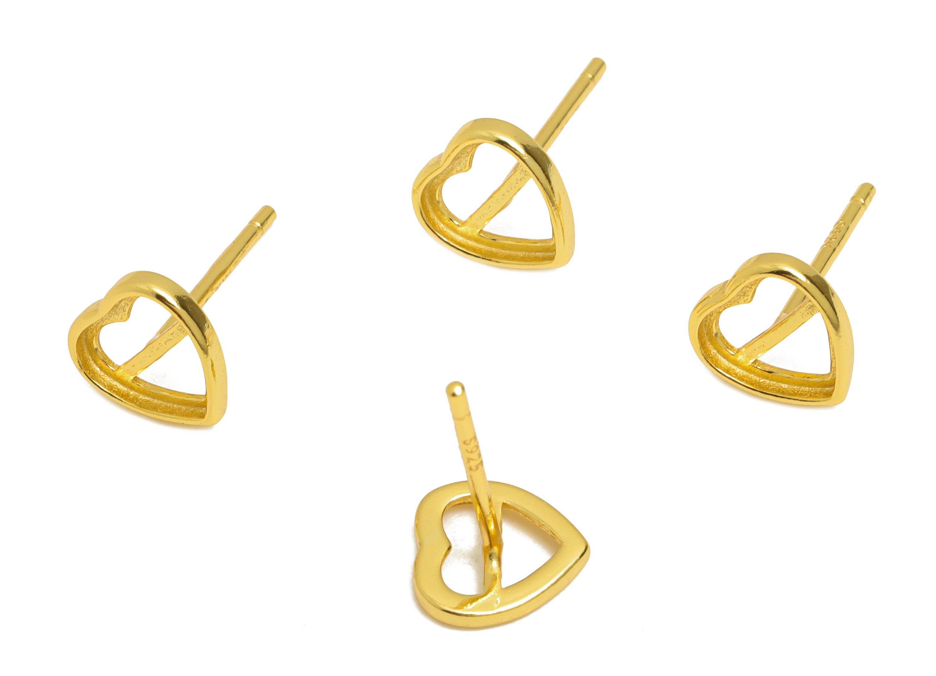 6*6mm Heart Earring Setting Post - 925 Sterling Silver Earring Stud - Geometric Earring Post for Diamond - 18K Real Gold Plated - SI1041 - DOMEDBAZAAR