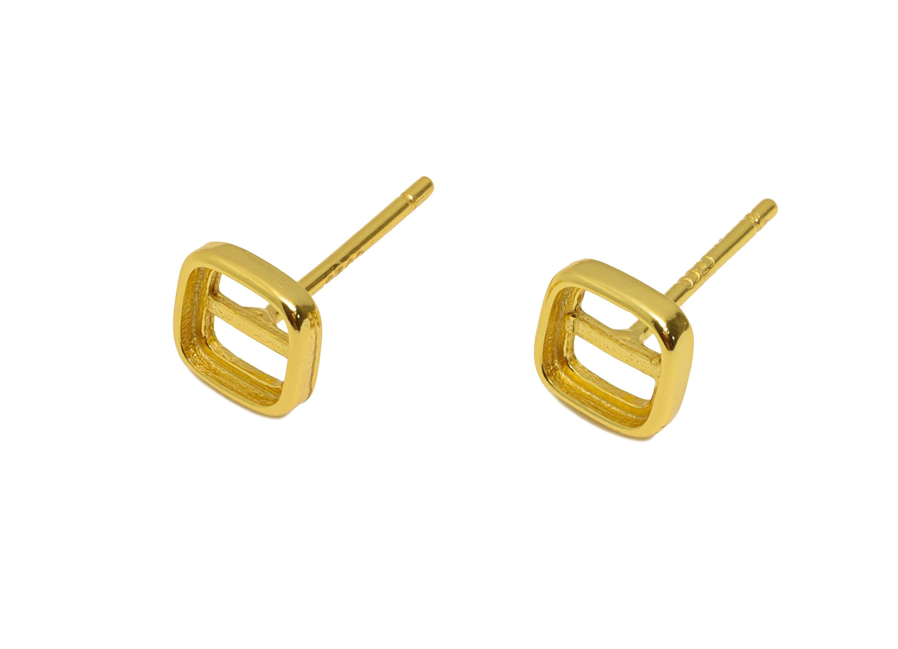 5*5mm Square Earring Setting Post - 925 Sterling Silver Earring Stud - Geometric Earring Post for Diamond - 18K Real Gold Plated - SI1042 - DOMEDBAZAAR