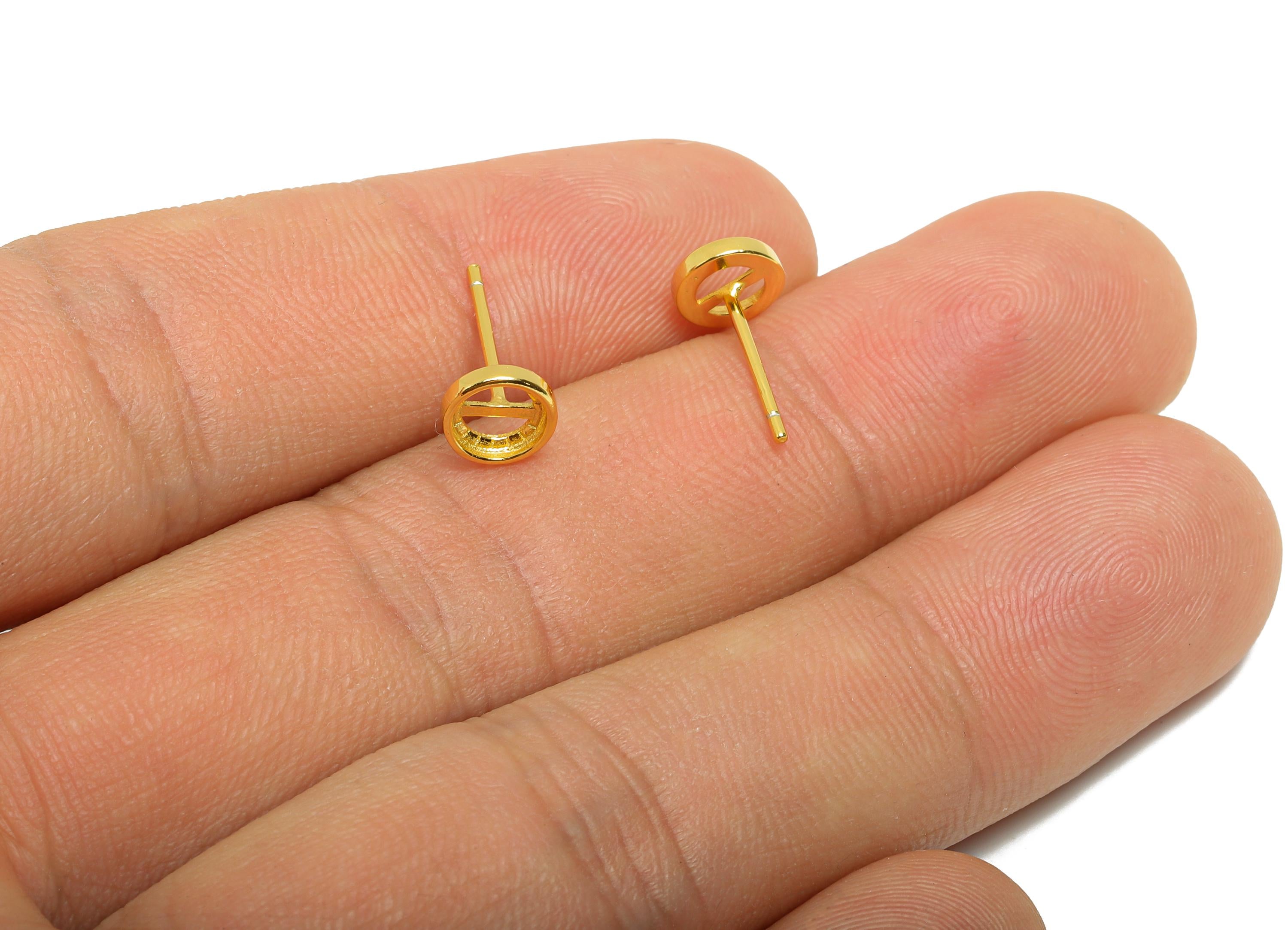 5mm Round Earring Setting Post - 925 Sterling Silver Earring Stud - Geometric Earring Post for Diamond - 18K Real Gold Plated - SI1043 - DOMEDBAZAAR