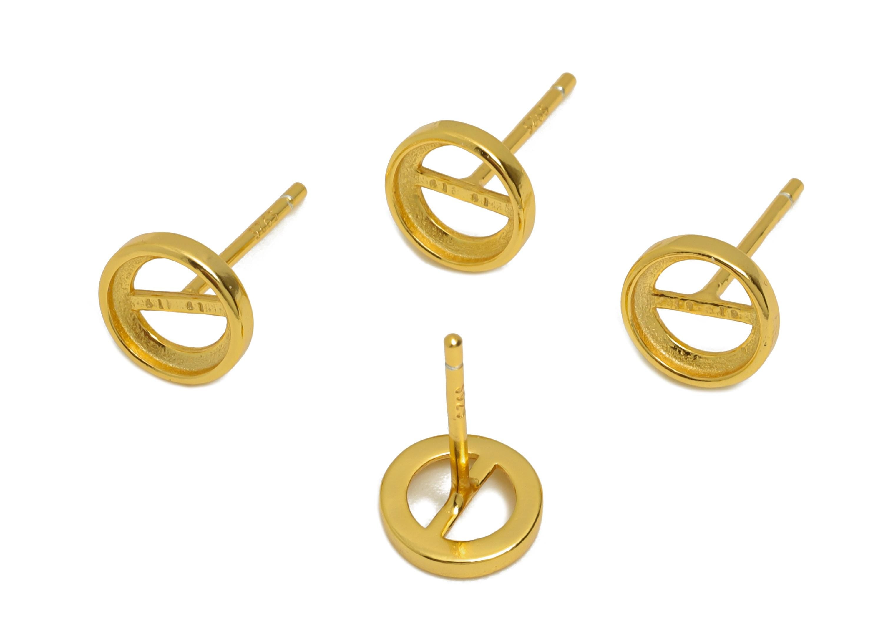 6mm Round Earring Setting Post - 925 Sterling Silver Earring Stud - Geometric Earring Post for Diamond - 18K Real Gold Plated - SI1044 - DOMEDBAZAAR