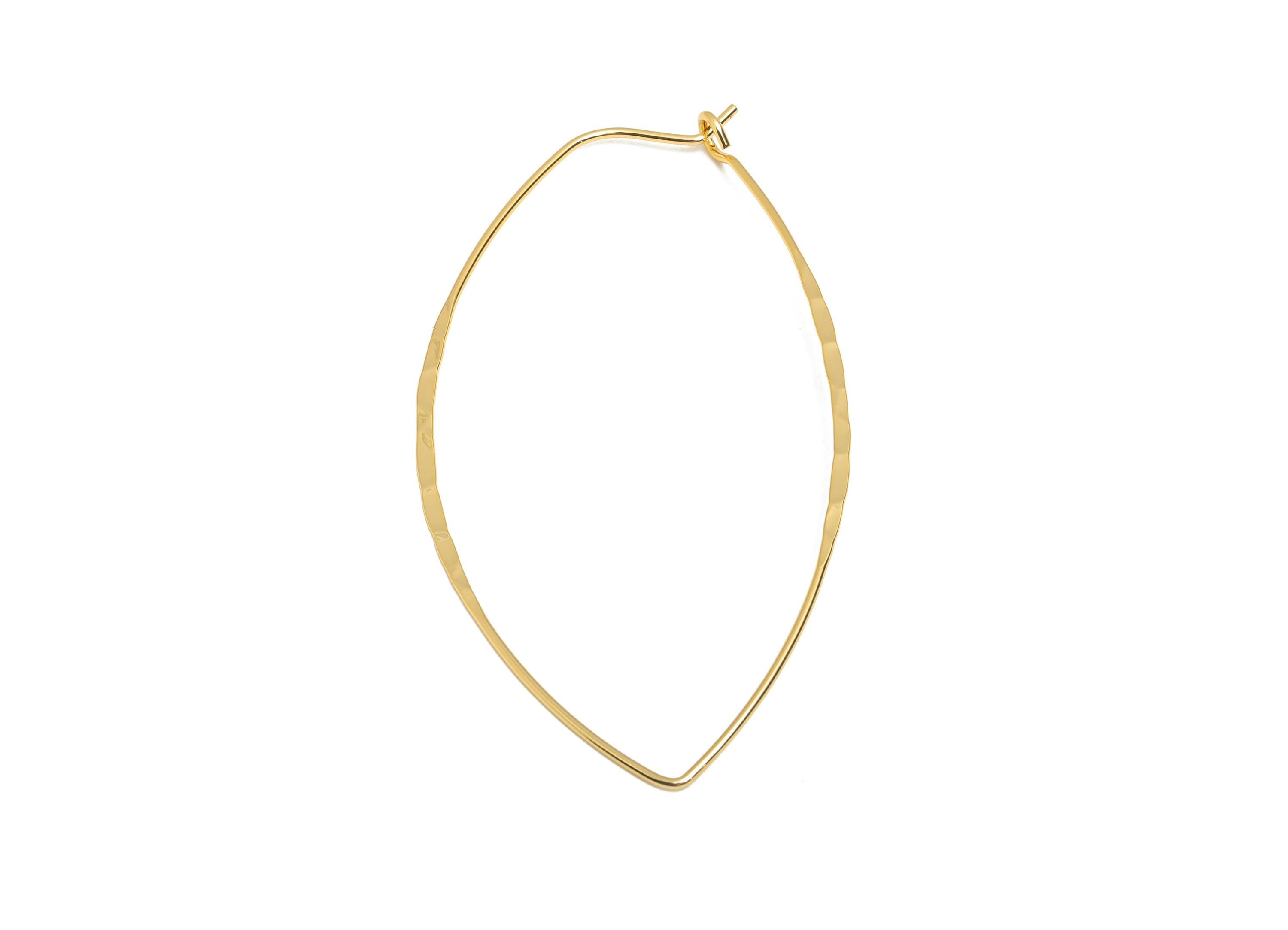 Brass Hammered Hoop Earring - Brass Marquise Earring Base - Gold Modern Handcrafted Style Earring - 18K Real Gold Plated -63x35x1mm-RGP11067 - DOMEDBAZAAR